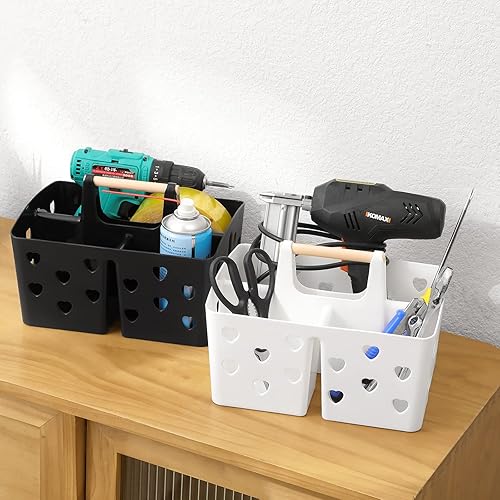 Miniatura 8 de Anyoifax Cesta de plástico portátil con mango de madera, organizador de almacenamiento dividido con compartimentos para baño, dormitorio