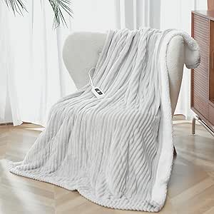 Heated Blanket Throw Size, Soft and Cozy Electric Heating Blanket for Bed, Automatic Safety System 6 Heating Levels & 4 Hours Auto-Off, 50" x 60" Light Grey