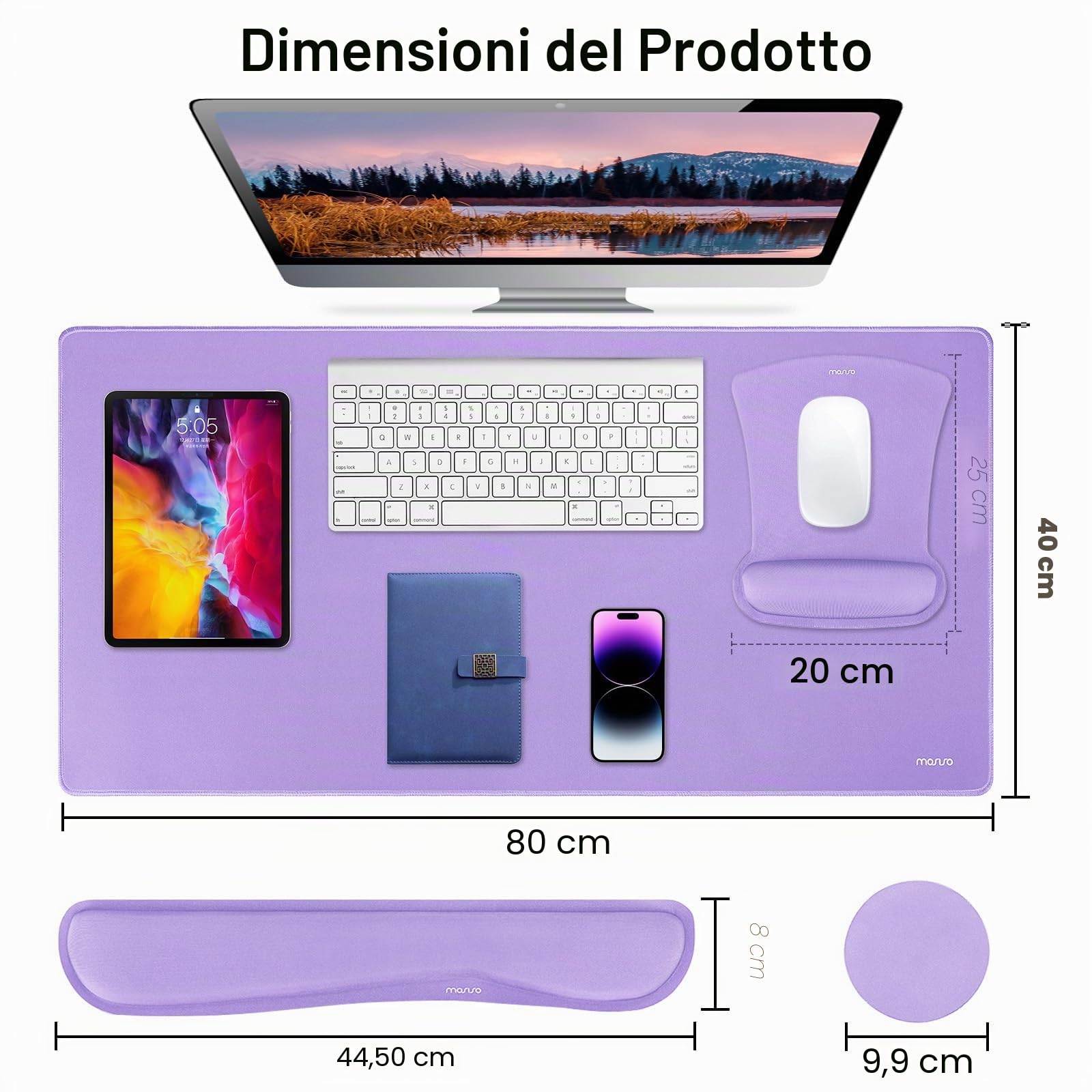 MOSISO Set Tappetini Gioco Grandi&Poggiapolsi Tastiera&Poggiapolsi Mouse&Coaster,Tappetino Mouse Ergonomico Antiscivolo&Cuscino Digitazione Facile con Memory Foam L'Ufficio Domestico,Viola