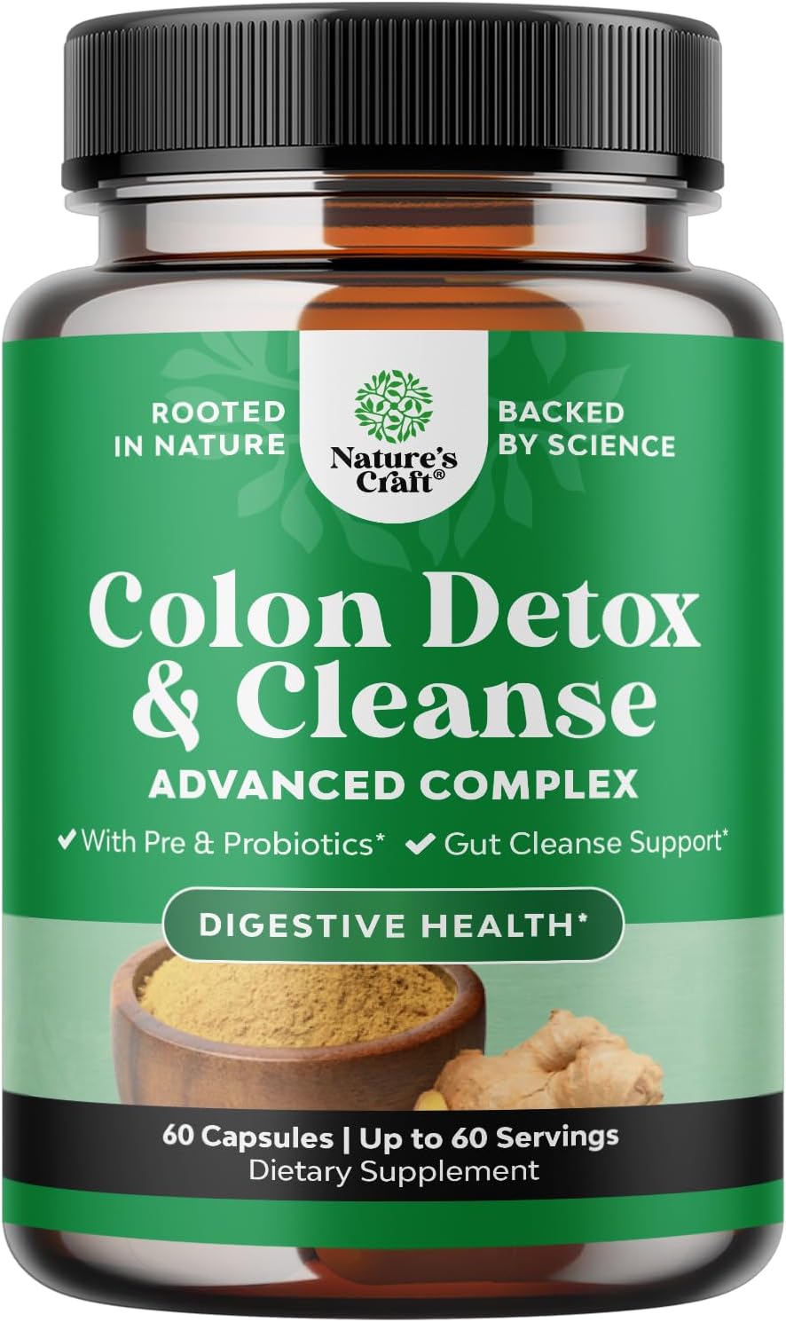 Colon Cleanse, Detox, & Gut Cleanse Capsules with Psyllium Husk - 60 Count