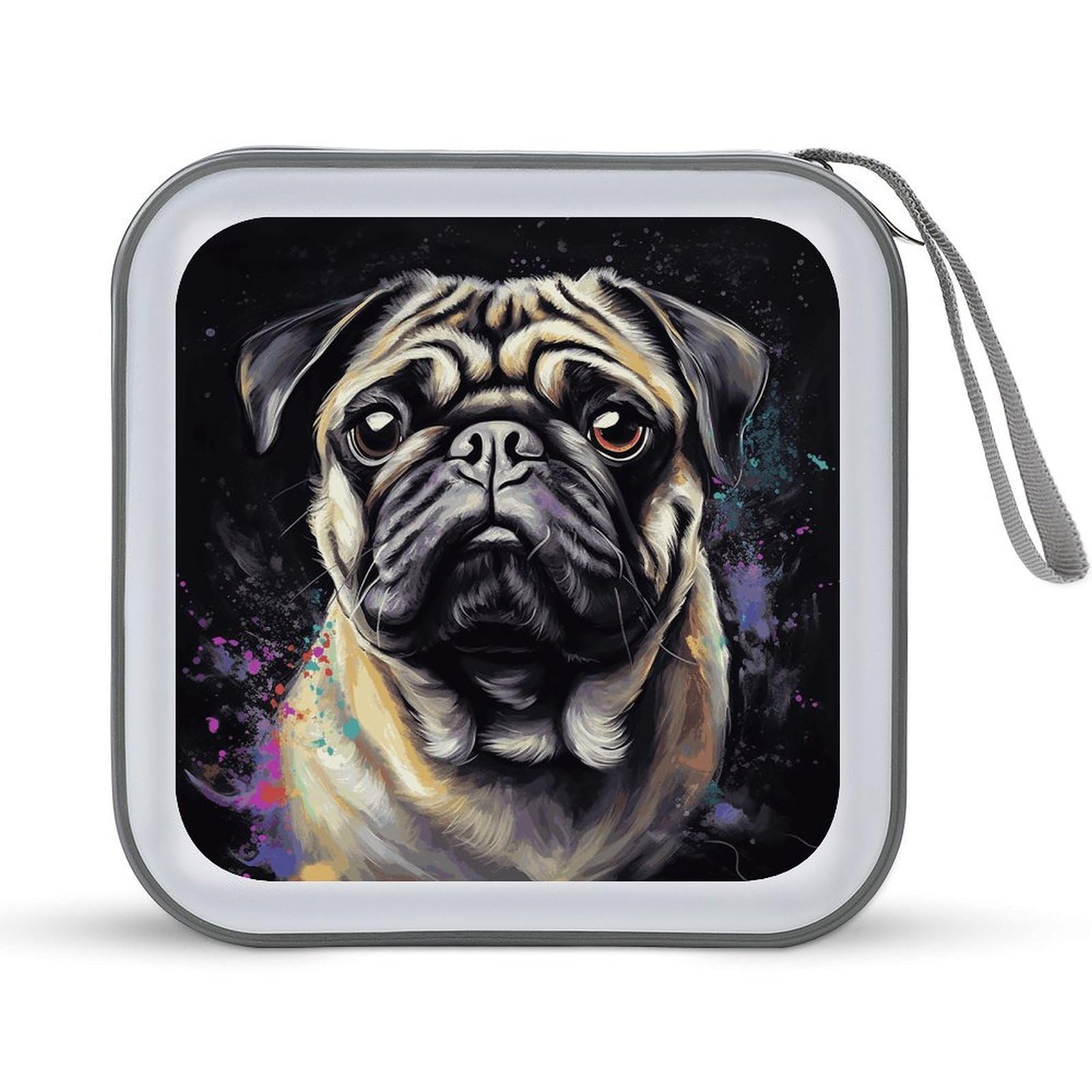 VstaDank Portrait Of Pug DVD Case 40 Capacity Protective Storage Organizer Binder Booklet Album Portable Disc Wallet Car CD Disc Holder Hard Plastic CD Case CD DVD Case Holder