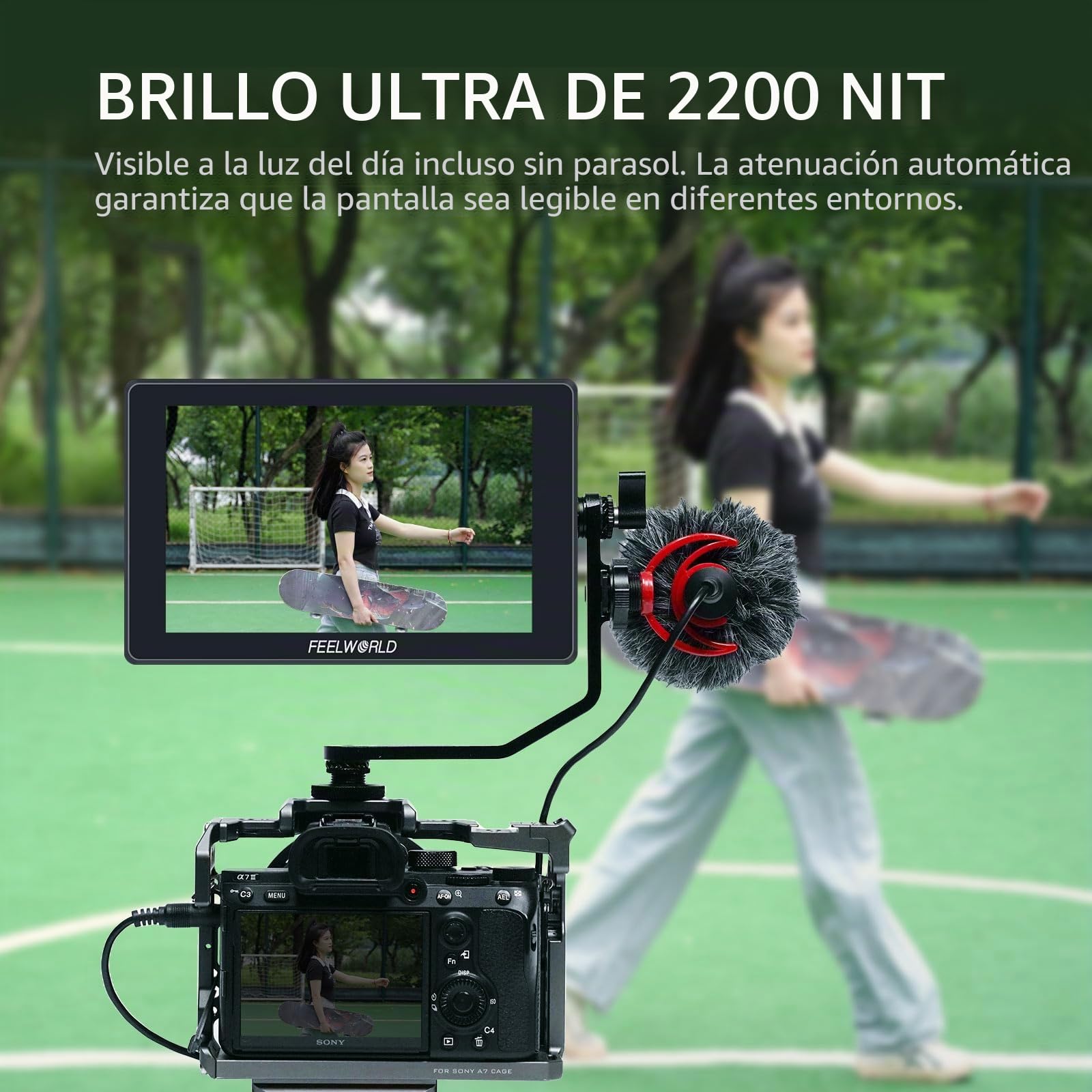 FEELWORLD SH7 7 Pulgadas DSLR Monitor de Campo Compatible con conversión Cruzada SDI HDMI y Salida 3D LUT con Forma de Onda táctil 2200 nits Brillo Ultra F970 Kit de instalación y alimentación