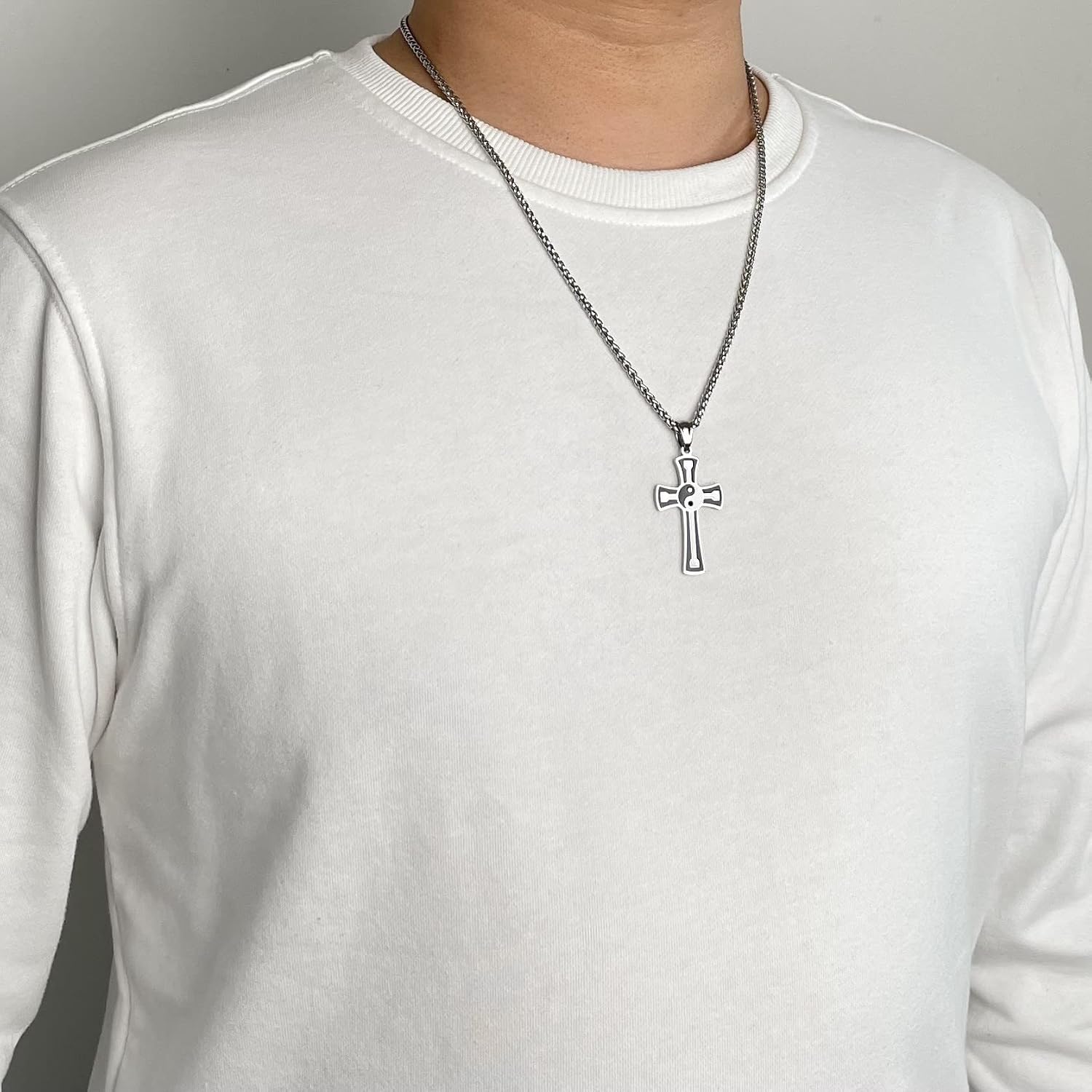 Yin Yang Necklace for Men Women Stainless Steel Cross Pendant Chain