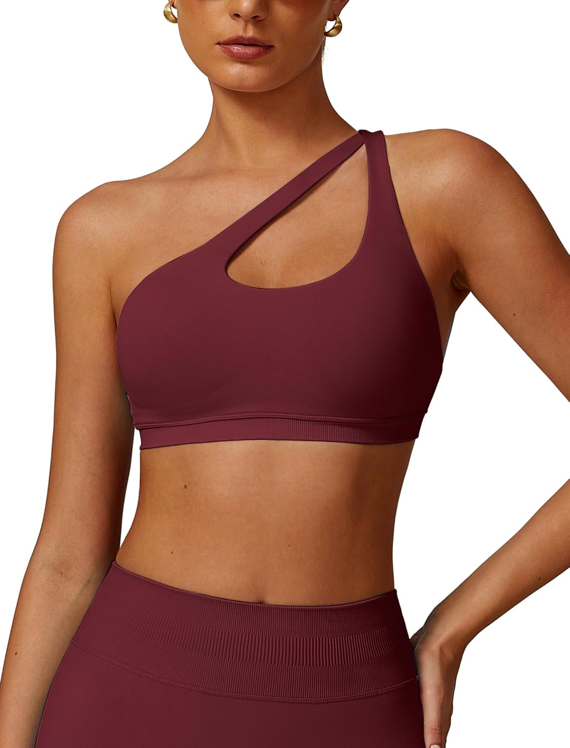 ABOIW Womens Seamless One Shoulder Sports Bra Cutout Adjustable Strap Asymmetric Padded Workout Crop Tank Tops