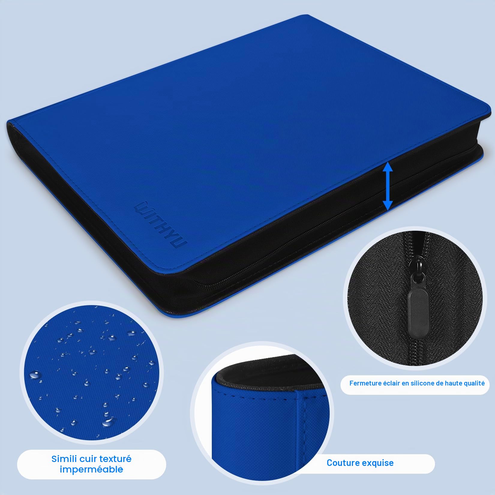 Album de Protection Toploader pour 288 Toploaders - Grande Capacité 9 Emplacements, Zippé Sans Anneaux Classeur Collection Toploader pour Cartes de Sport, Football, Collection (Bleu Foncé)