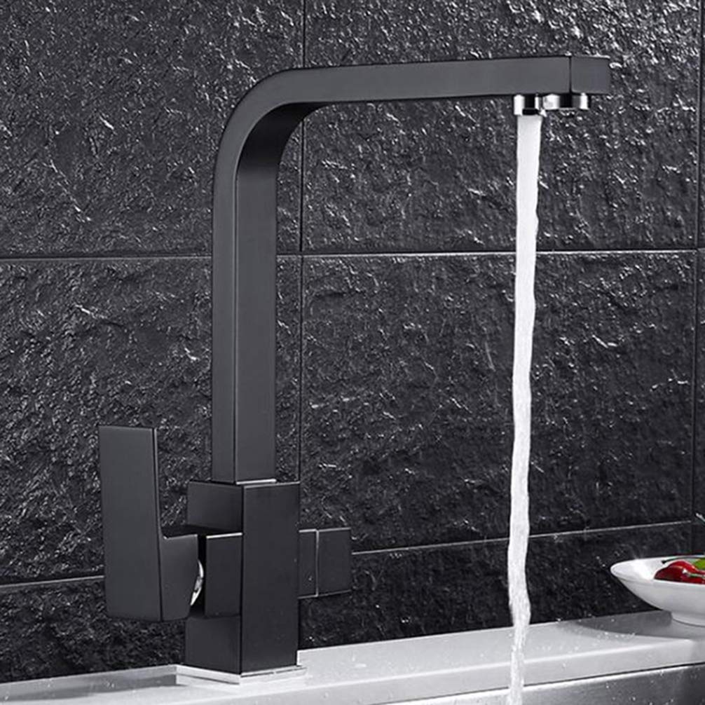 ZYCHSJXA Black/Chrome Brass Filtered Water Kitchen Faucet 3 Way Rotatable with Purification Function Taps,Black