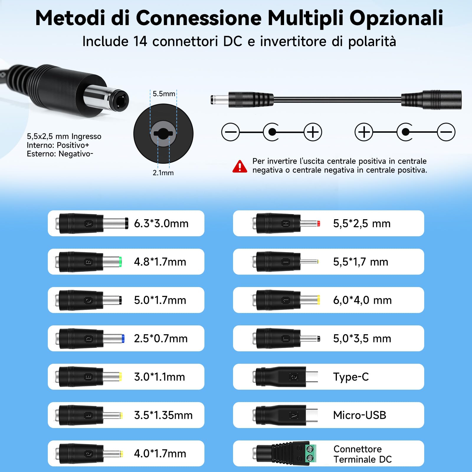 24V 3A 72WAdattatore di Alimentazione Regolabile, 100V-240V Adattatore Universale con 14 Punte, Alimentatore con Indicatore di Tensione LED per Laptop Router Hobby Elettronica - 4