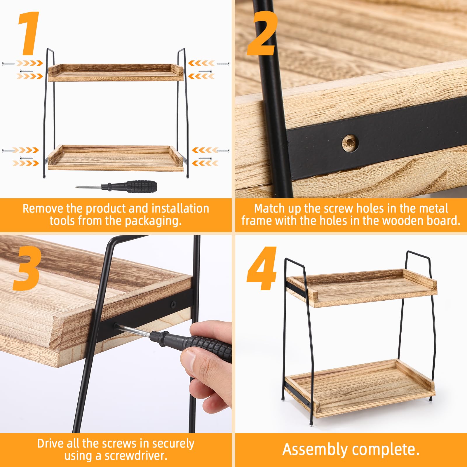 Scaffale Portaoggetti a 2 Ripiani per Caffè e Accessori Bar in Legno - Organizer per Cucina, Casa, Ufficio