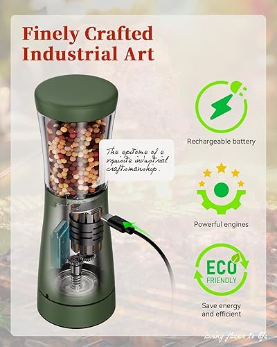 Miniatura 4 de Juego de molinillo eléctrico de sal y pimienta con base de almacenamiento, juego de molinillo de sal y pimienta recargable de acero inoxidable con