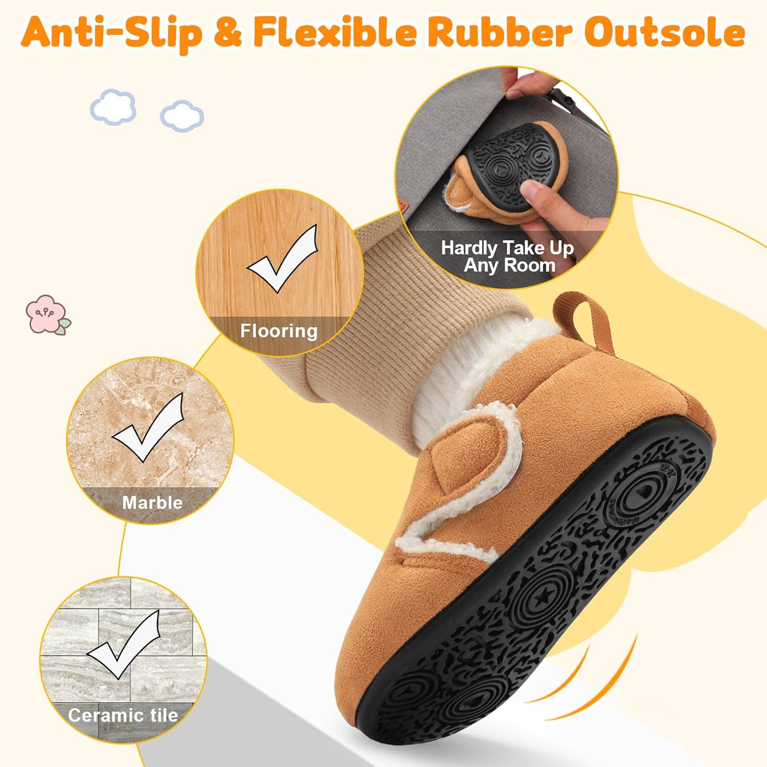JOINFREE Toddler Slippers Boys Girls Adjustable House Shoes Barefoot Sock Shoes with Rubber Sole Baby Comfort Warm Indoor Outdoor Walking Shoe - Image 6