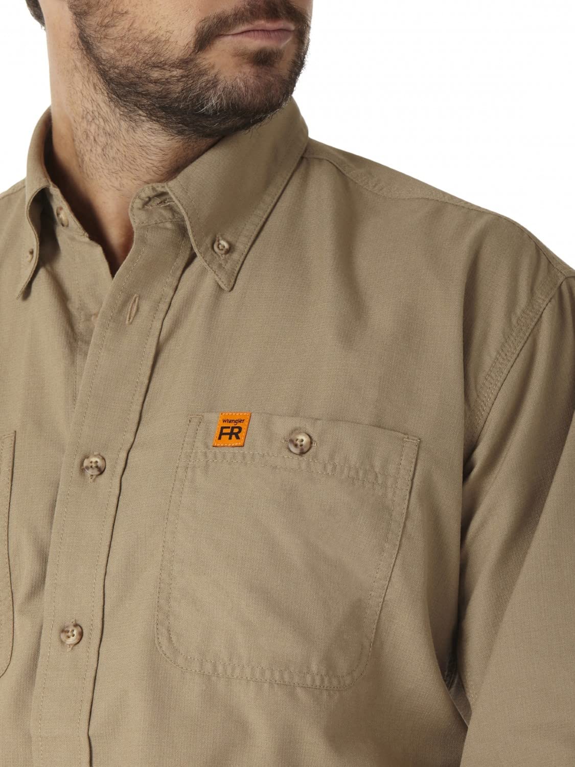 Wrangler Koszula robocza na guziki Mężczyźni Ognioodporna koszula robocza z długim rękawem z diagonalną klapą
