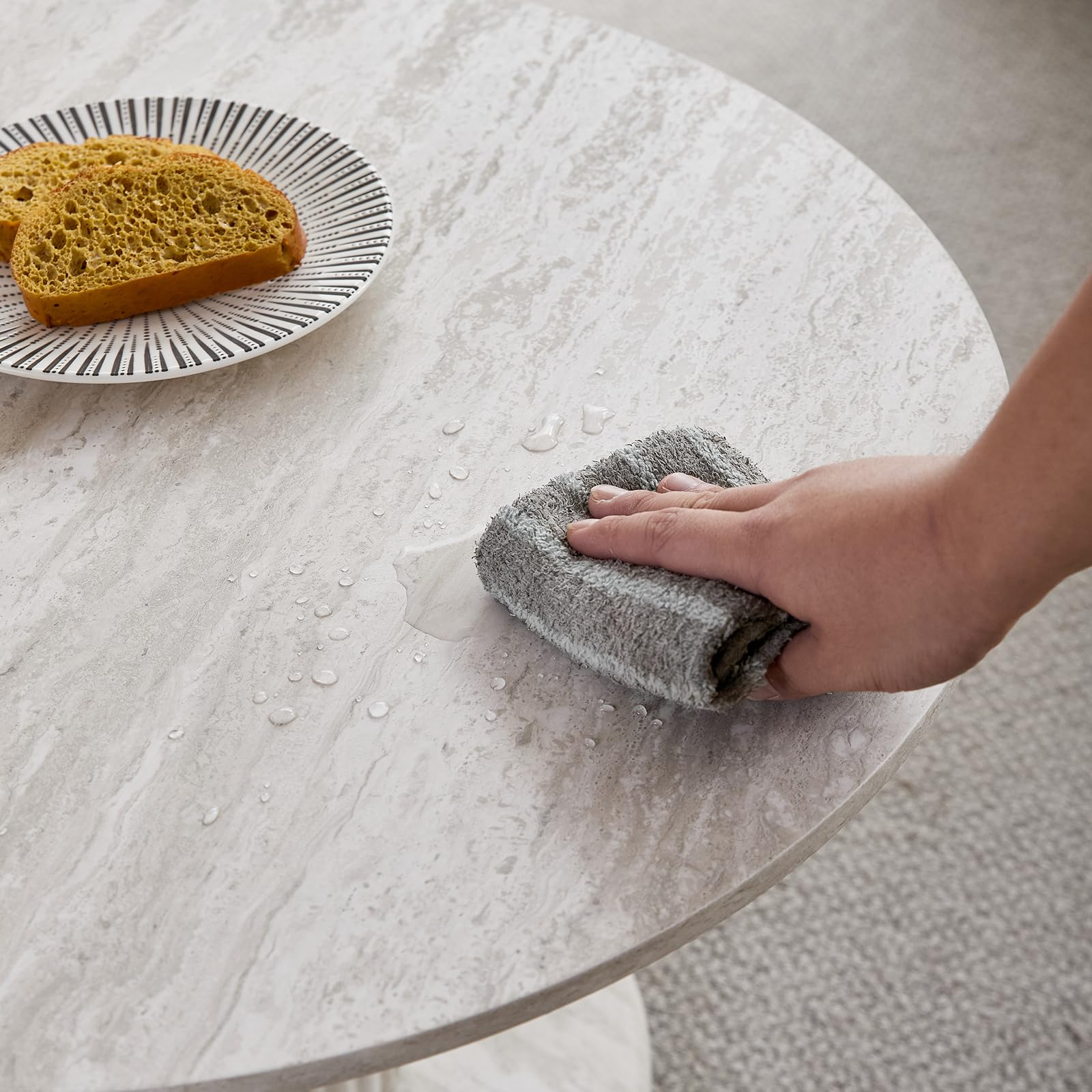 GrandCA HOME Set di 2 Tavolini Rotondi Impilabili con Gambe Cilindriche ed Effetto Travertino Grigio Finto, Tavolino da Caffè in Stile Minimalista Moderno per Soggiorno o Camera da Letto