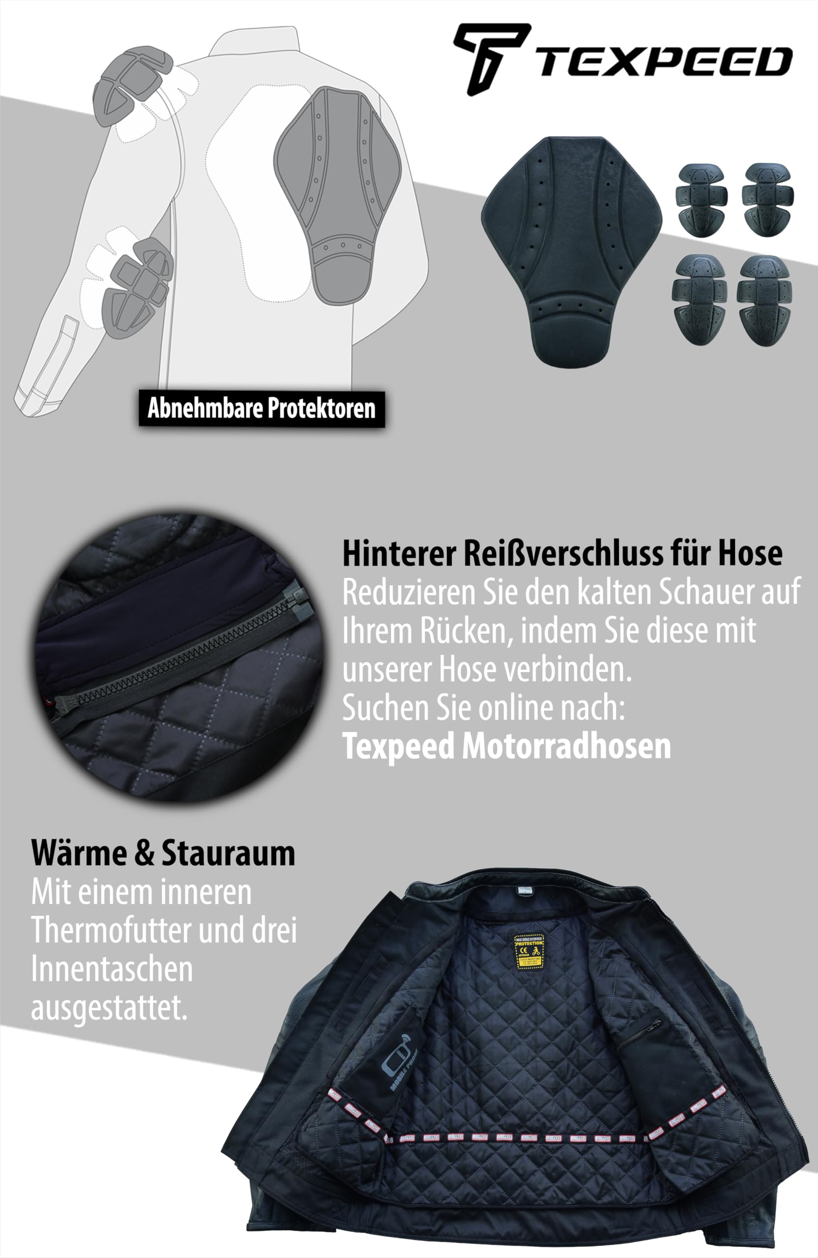 Texpeed Braun Motorrad lederjacke herren mit protektoren - Leder mit Rautensteppung - Motorrad Mit Original Biker Rüstung (EN 1621-1) Schutz XL | EN 17092 Motorradverstärktes Kleidungsstück, EN 1621-1 [Level 1] Flexible Biker-Rüstung, echtes Rindsleder, d