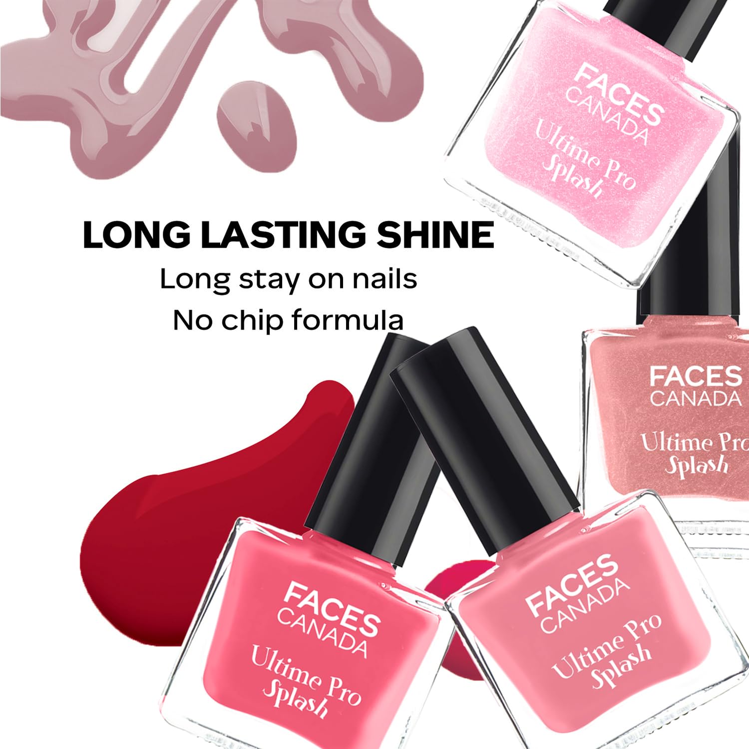 FACES CANADA Ultime Pro Splash Mini Nail Enamel Combo Kit - Pink Pop | Pack of 4 (5ml x 4) | Glossy Nail Polish Set | Quick Drying | High Shine | Chip Resistant | Long Lasting (20 ml) 2