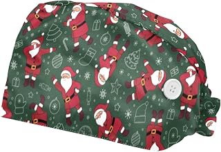 Cartoon Santa Claus Dancing Disco Pattern 2 Pack Adjustable Working Cap with Buttons Elastic Bouffant Hats Head Scarf with Sweatband for Women Men