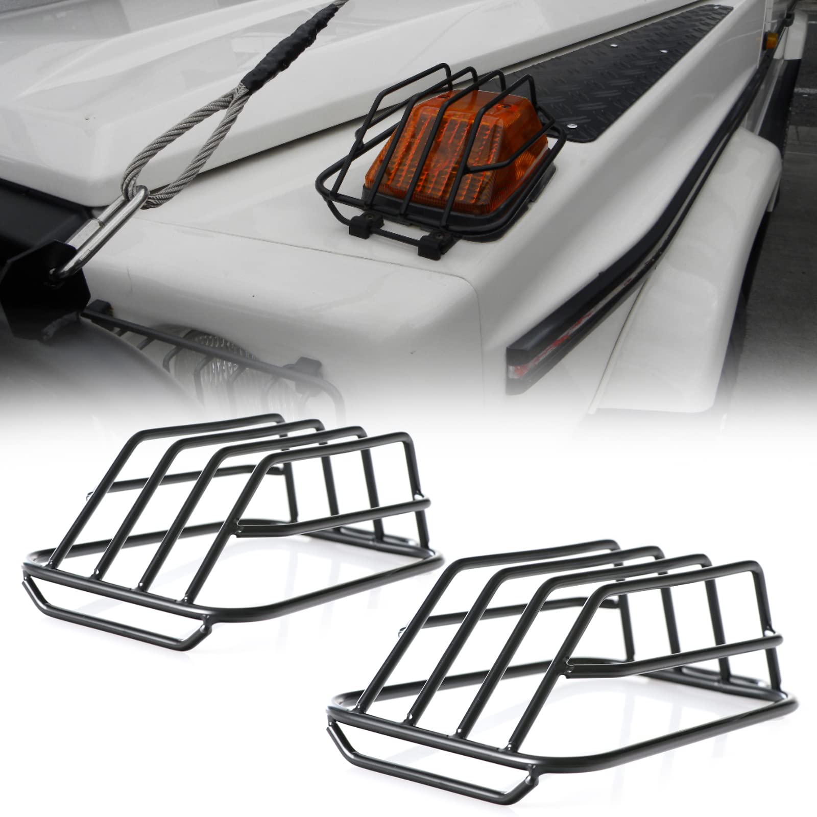 USR 99-18 W463 G Wagon Black Stainless Steel Turn Signal Light Guard Grills (Left + Right) Compatible with 1999-2018 Mercedes Benz W463 G-Class (Screws Included, 2 Pc Set)