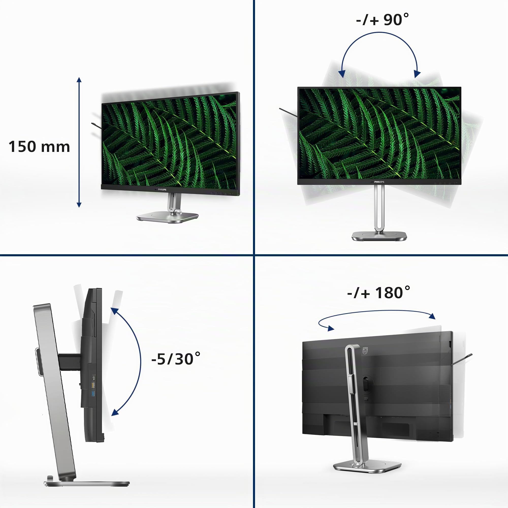 Philips 27B2G5500 USB Hub Monitor 27 pollici WQHD, 100Hz, IPS, 4ms GtG, altezza regolabile, Speakers (2560x1440 HDMI 2x 2.0 DP 1x 1.4) grigio antracite