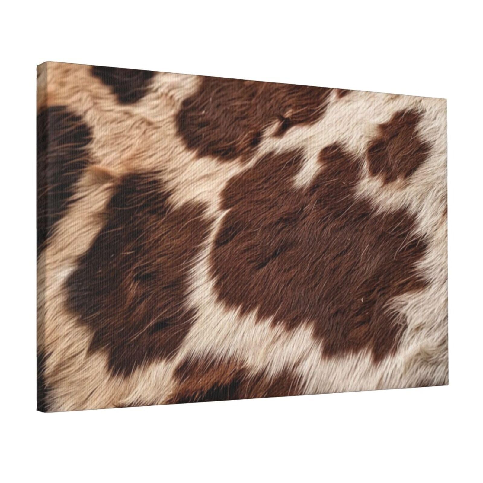 YKLJG Brown Cowhide Printed Wall Art Canvas Prints 45x30 CM Wooden Framed Picture Painting Artwork for Bedroom Kitchen Home Office Decor