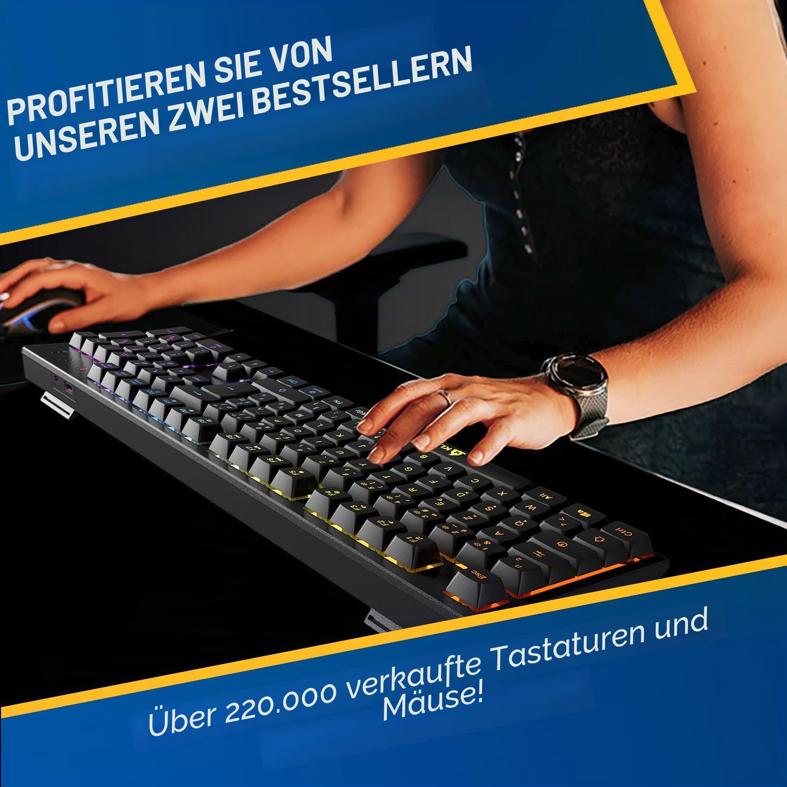 KLIM Blaze und Chroma Kabelloses Maus Tastatur Set AZERTY Französisch | Kombiset mit mehreren Empfängern Anti Ghosting Tasten und Windows Sperrfunktion, Schwarz