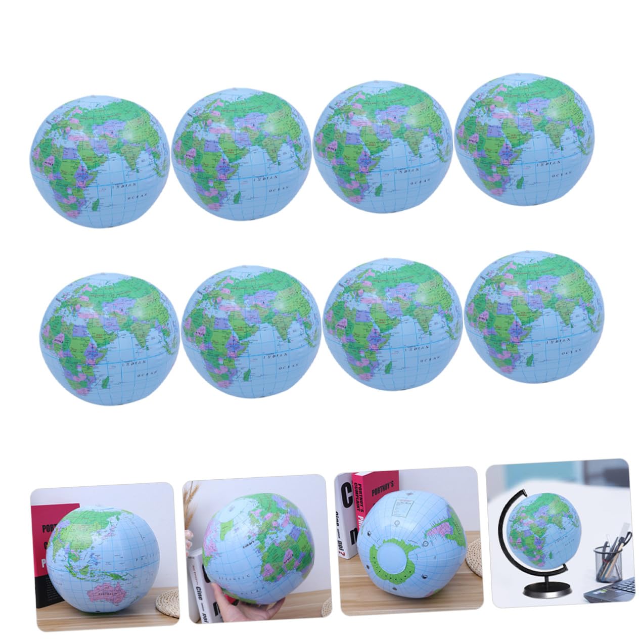 Hohopeti Palloni da Spiaggia per Uso Estivo Set 8 Pezzi in Pvc Leggero e Galleggiante Gonfiabili a Forma di Mappamondo Giocattoli per Spiaggia e Piscina