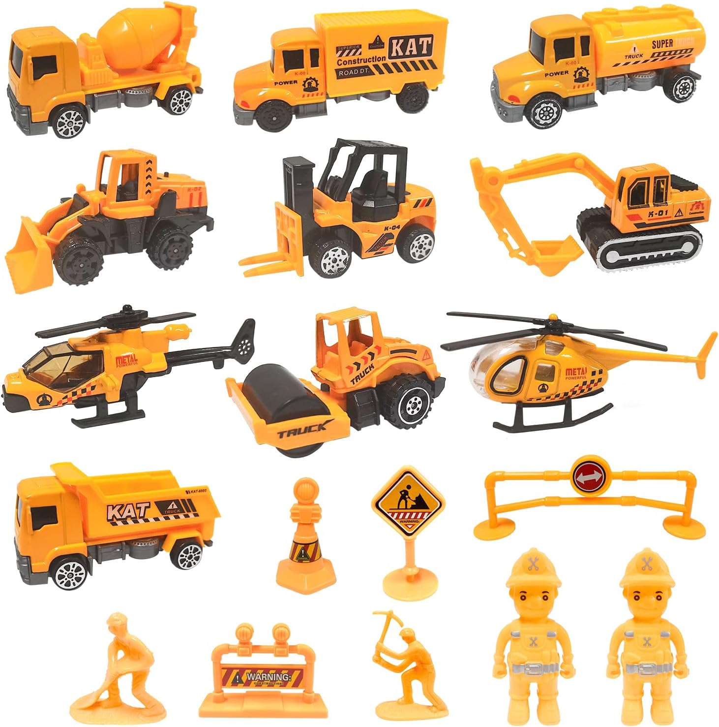 TOYABI Sand Toys, Construction Site Vehicles Children, 18-Piece Toy Construction Vehicle Set with Dumper/Plane/Barrier etc., Die Cast Alloy Vehicles for Boys & Girls from 3 Years