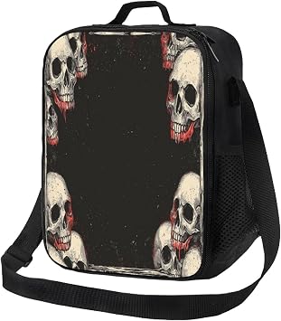 Blood Skull Lunch Box Reusable Lunch Bag for Women Men Adult Cooler Tote Bag with with Adjustable Shoulder Strap, Insulated Lunchbox Lunchbag Bento Box for Picnic Beach