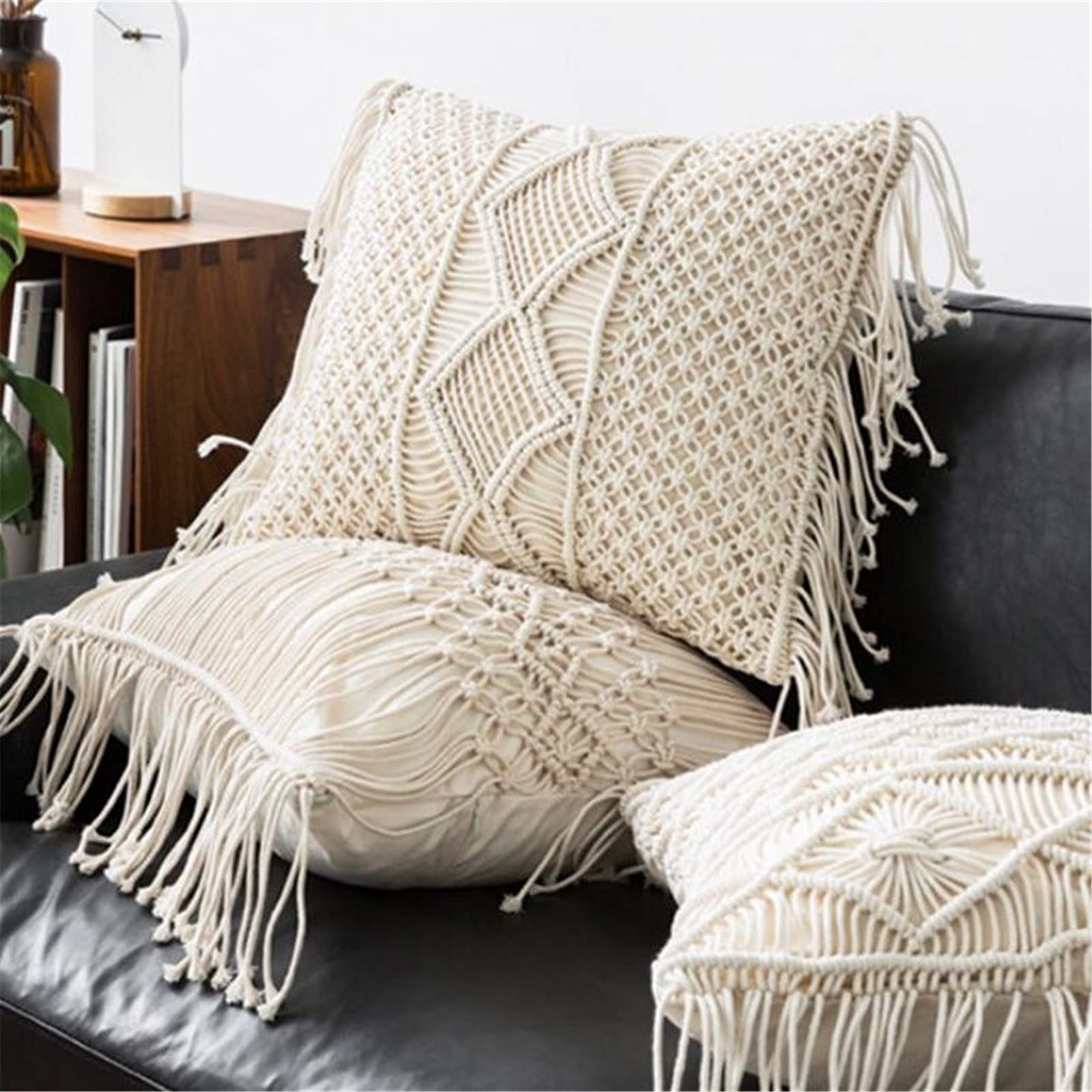 Cuscino boho, boho, con nappa, manuale di tessitura in macramè, cuscino per divano, cuscino lombare, decorazione boho (# 122, cuscino + federa 45 x 45 cm)
