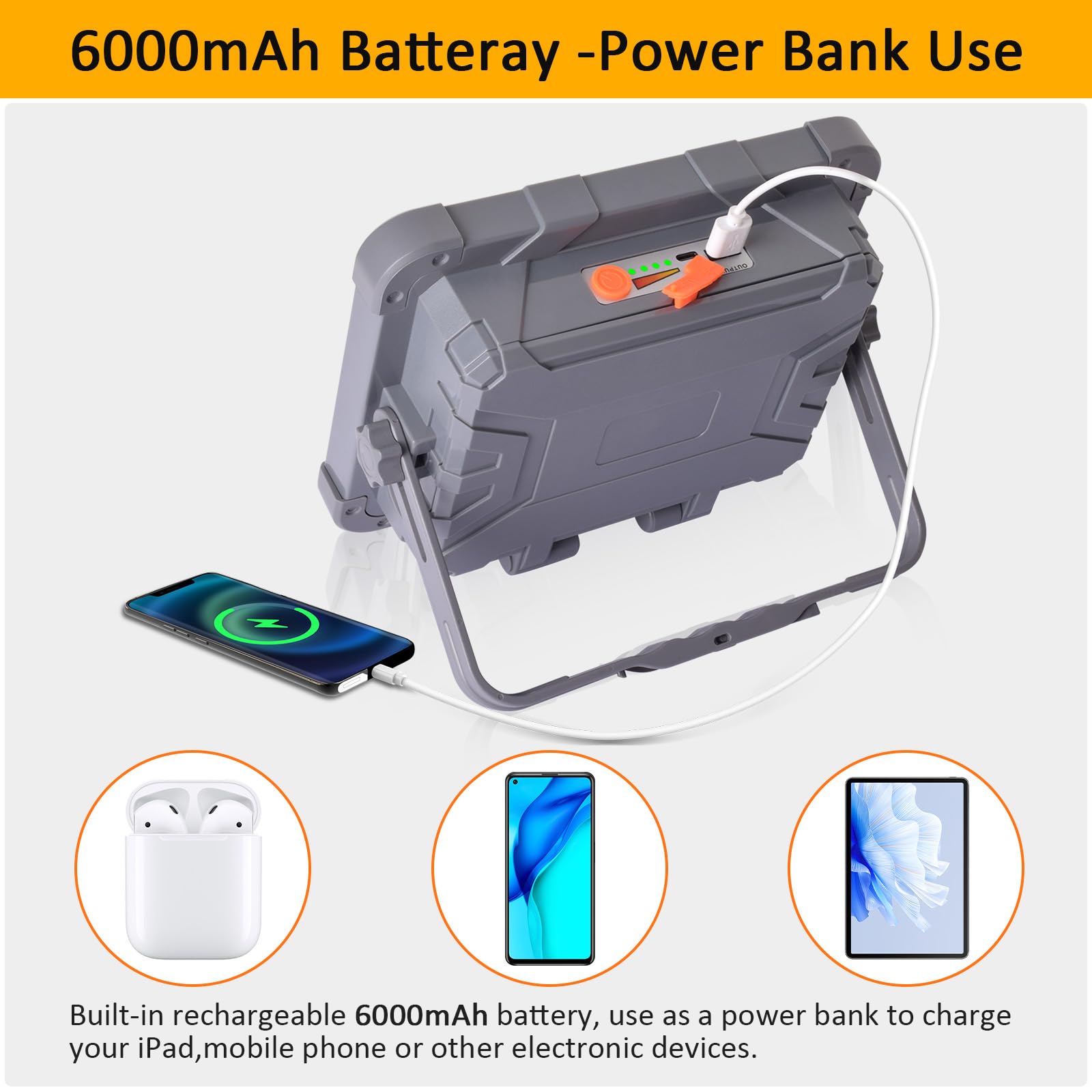MASMEJOR Foco LED Recargable, 10000LM, 15000mAh, Dual Panel Solar