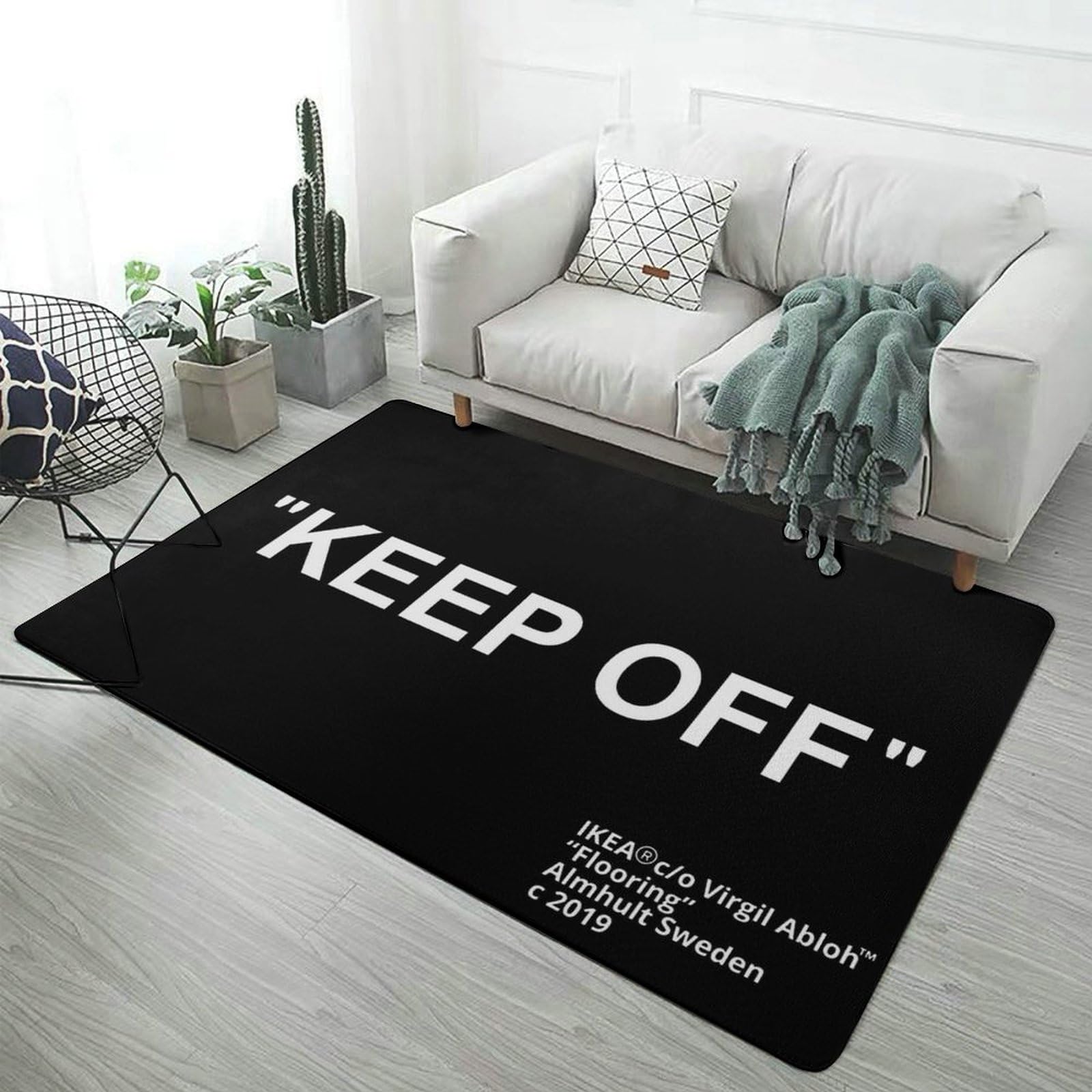 Keep Off Black Area Rug 3D Printed Large Pop Rugs Modern Home Decor Polyester Carpet for Game Room Bedroom Living Room Non-Slip Floor Mat 3' x 4'