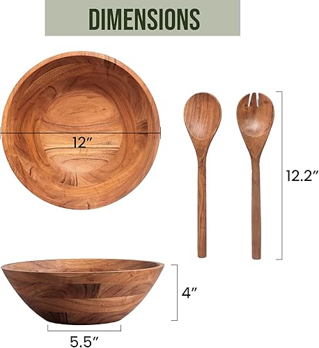 Miniatura 2 de Luxe Designs Juego de ensaladeras de madera, cuenco decorativo seguro para alimentos y sostenible, cuenco de madera para frutas y ensaladas, fácil