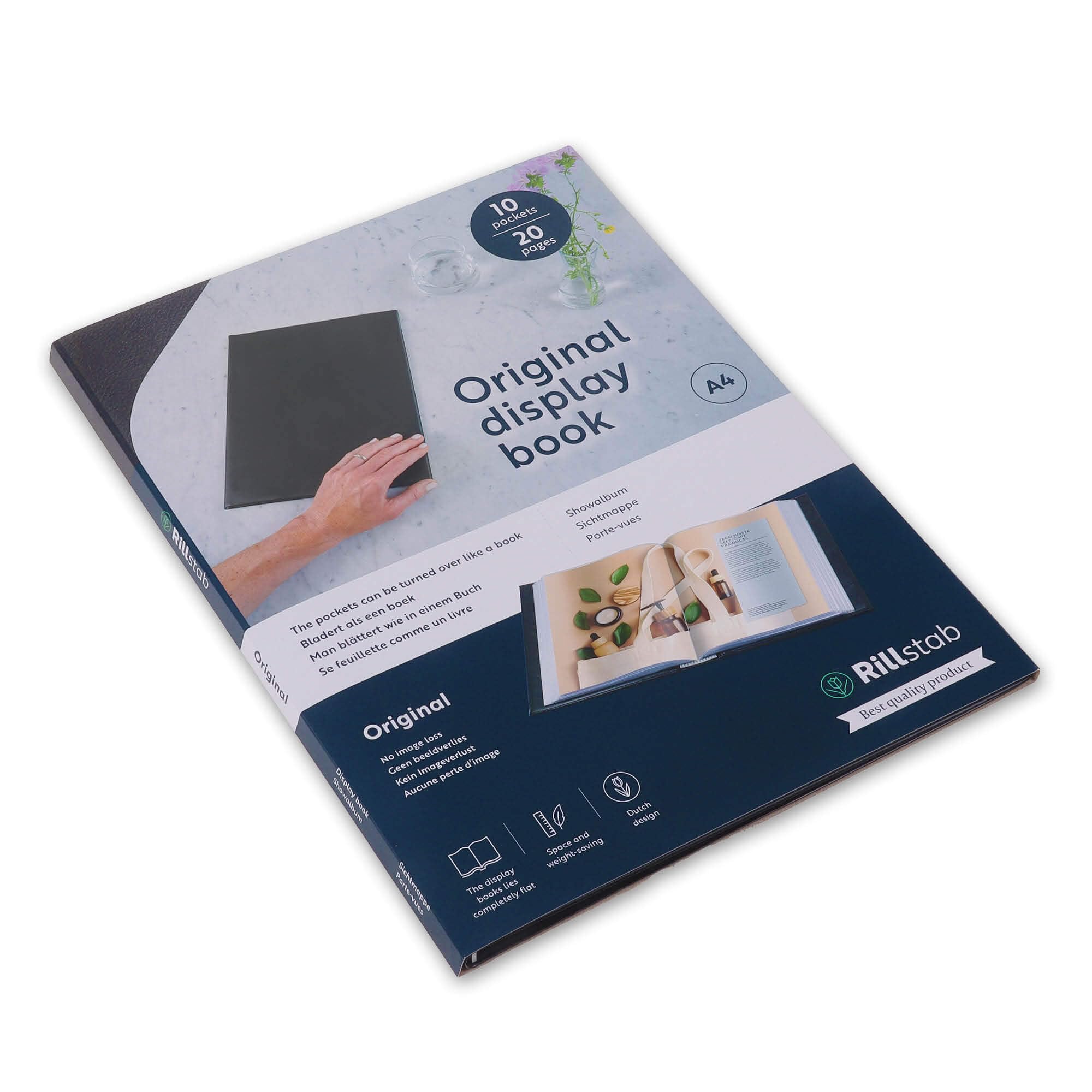 Rillstab A4 Presentation Display Book | 10 Pocket Portfolio Folder | Clear Polypropylene Sleeves | Lay-Flat Ring Binder Style | Ultra-Slim 1cm Portable Organiser | Black | 99414