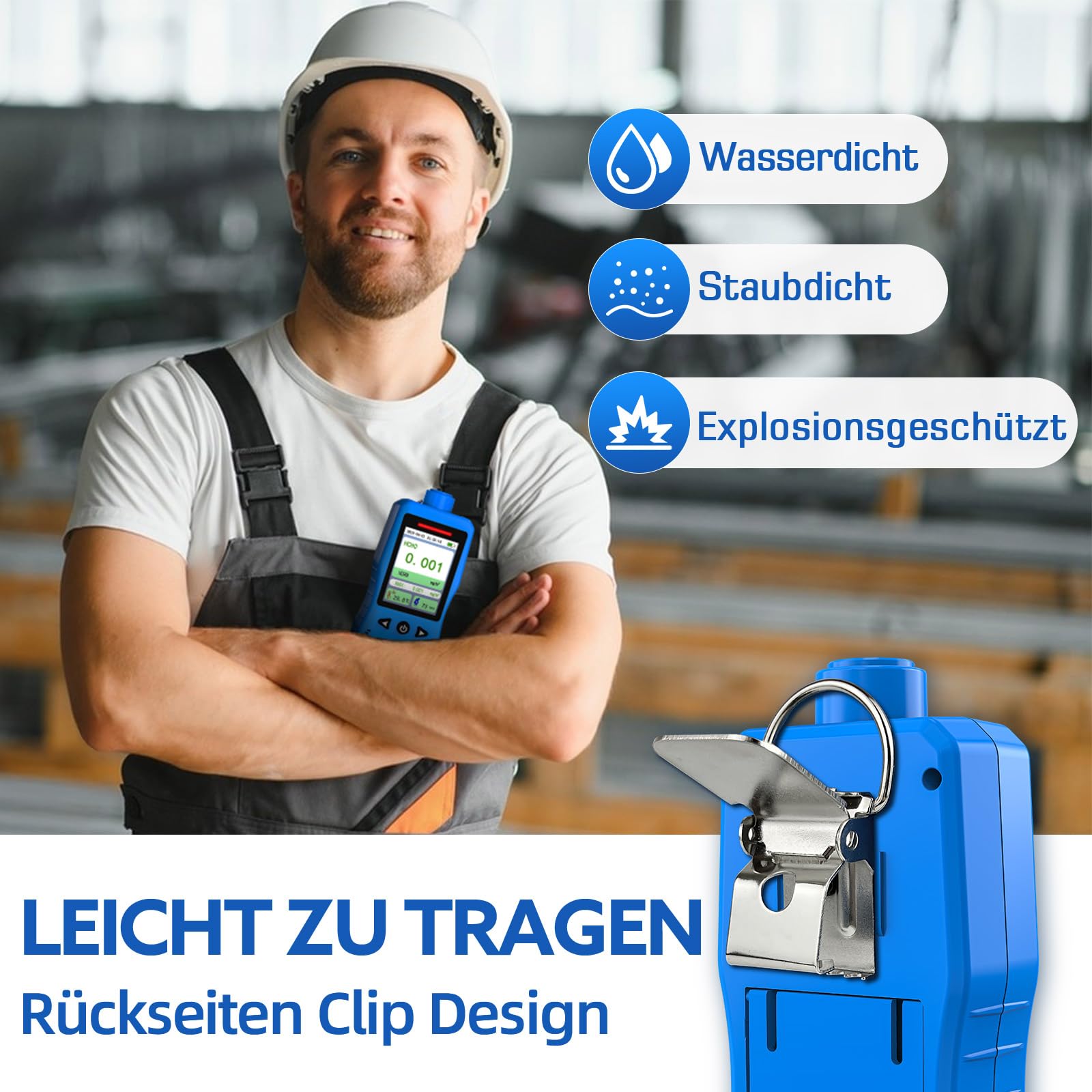 Formaldehyd Messgerät, Wiederaufladbarer HCHO Monitor mit Alarm, Temperatur und Luftfeuchtigkeitsmesser, Formaldehyd Detektor Luftqualitätsmesser für Zuhause und Arbeit