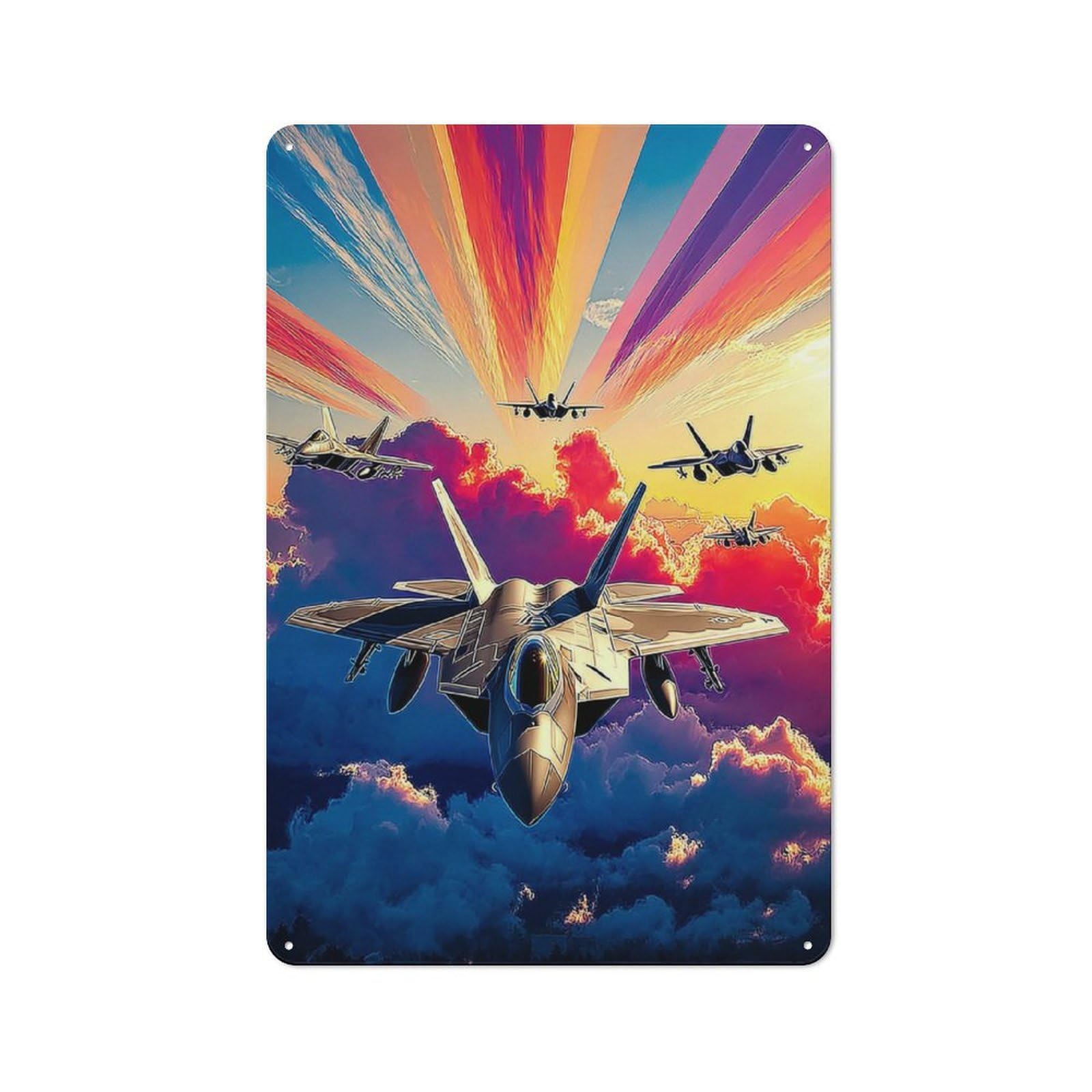 Junmoney Skyward Strike Jet Formation At Sunset Metal Wall Art Sign 30X20cm, Vintage Vintage Wall Decor For Lounge, Study, Pub Or Wall Gallery