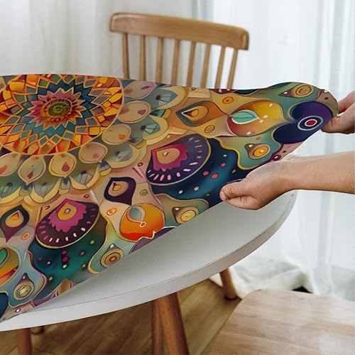 Vista 32 de Pardick Mantel redondo ajustable con diseño de flores de arte en acuarela con mantel elástico, mantel elástico redondo, impermeable, lavable, se