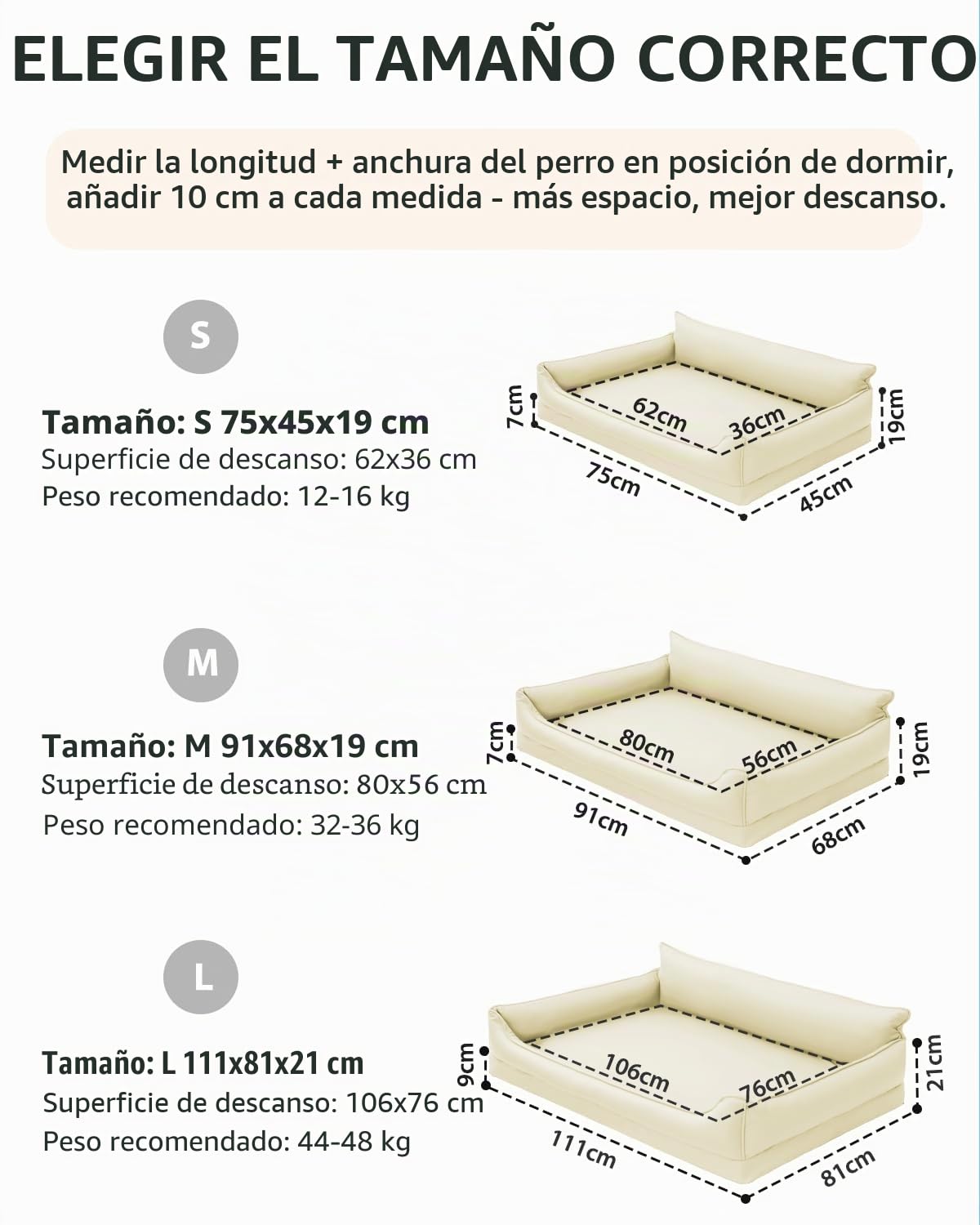 Ortopédica Cama Perro Grande–111x81cm, Beige Cuero Sintético Impermeable | Sofá Perro Desenfundable y Lavable, Cama para Perros 4 bordes altos, Colchon Perro Antideslizante
