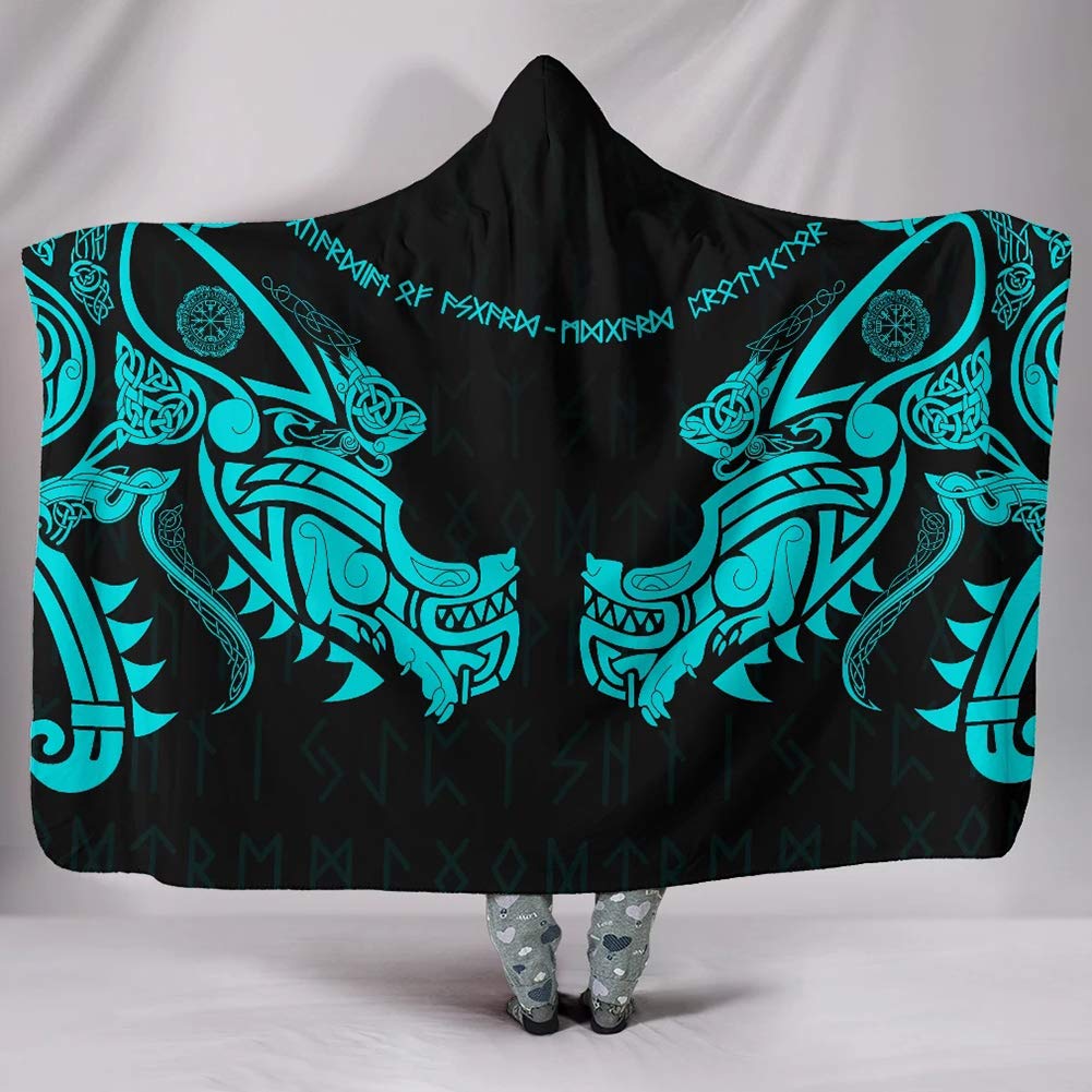 Couverture à capuche loup Fenrir vêtement d'intérieur cape graphique homme bleu