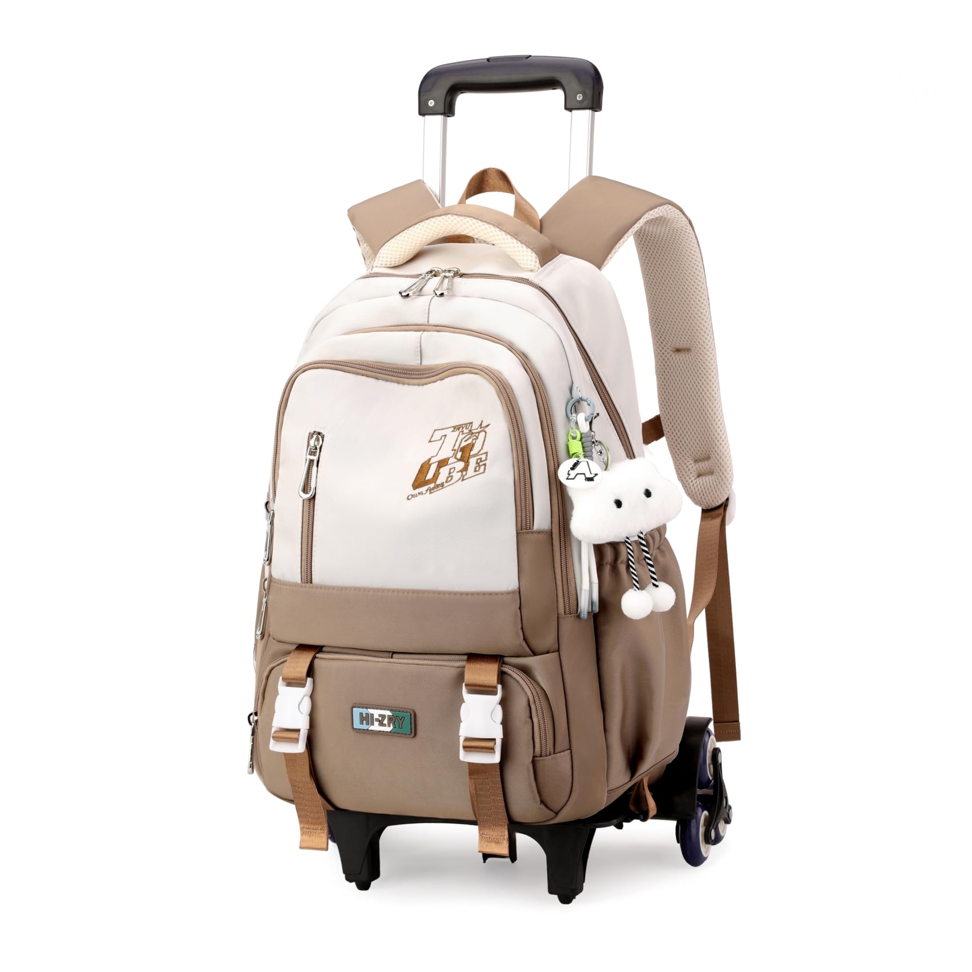 GRUOTEIS Girls Boys Rolling Backpack, Elementary Middle School Kids Bookbag Roller Backpack for Boys Girls with 6 Wheels, Khaki