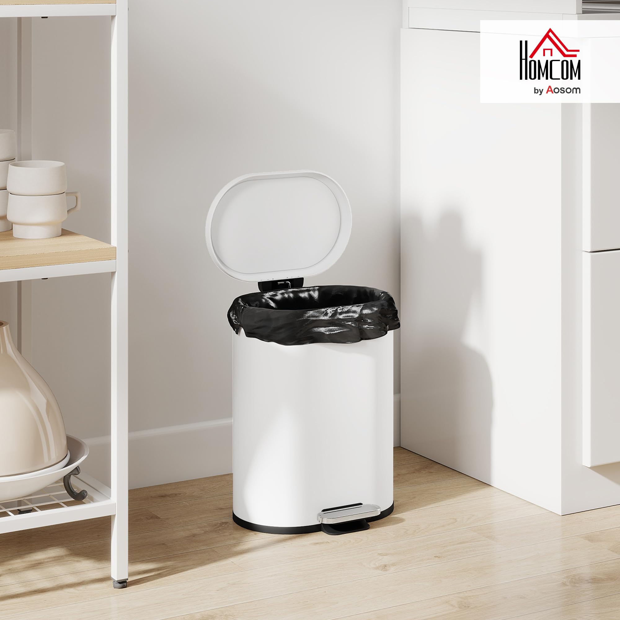 HOMCOM Cubo de pedal 12L, blanco, 30x25.5x37.5cm