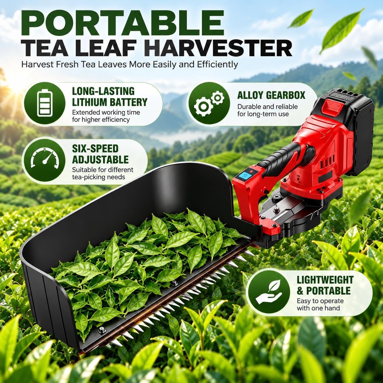 Cosechadora De Té Eléctrica, Recolector De Té De 6 Velocidades