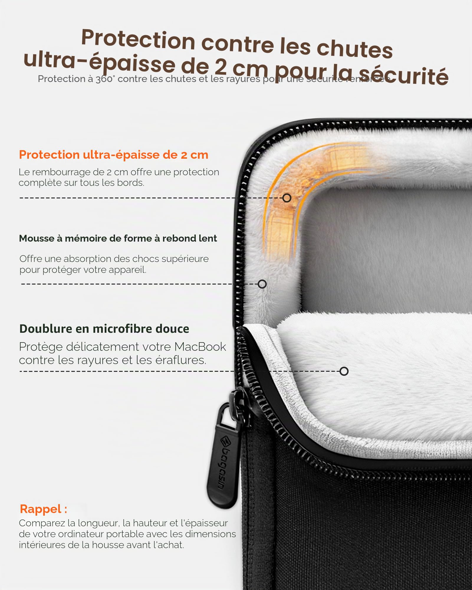 bagasin Housse ordinateur portable 15 15,6 16 pouces avec poche accessoires, compatible avec MacBook Air M5 A3448, M4 A3241, M3 A3114, M2 A2941 (2026–2023), Dell XPS, résistante à l’eau et à la saleté