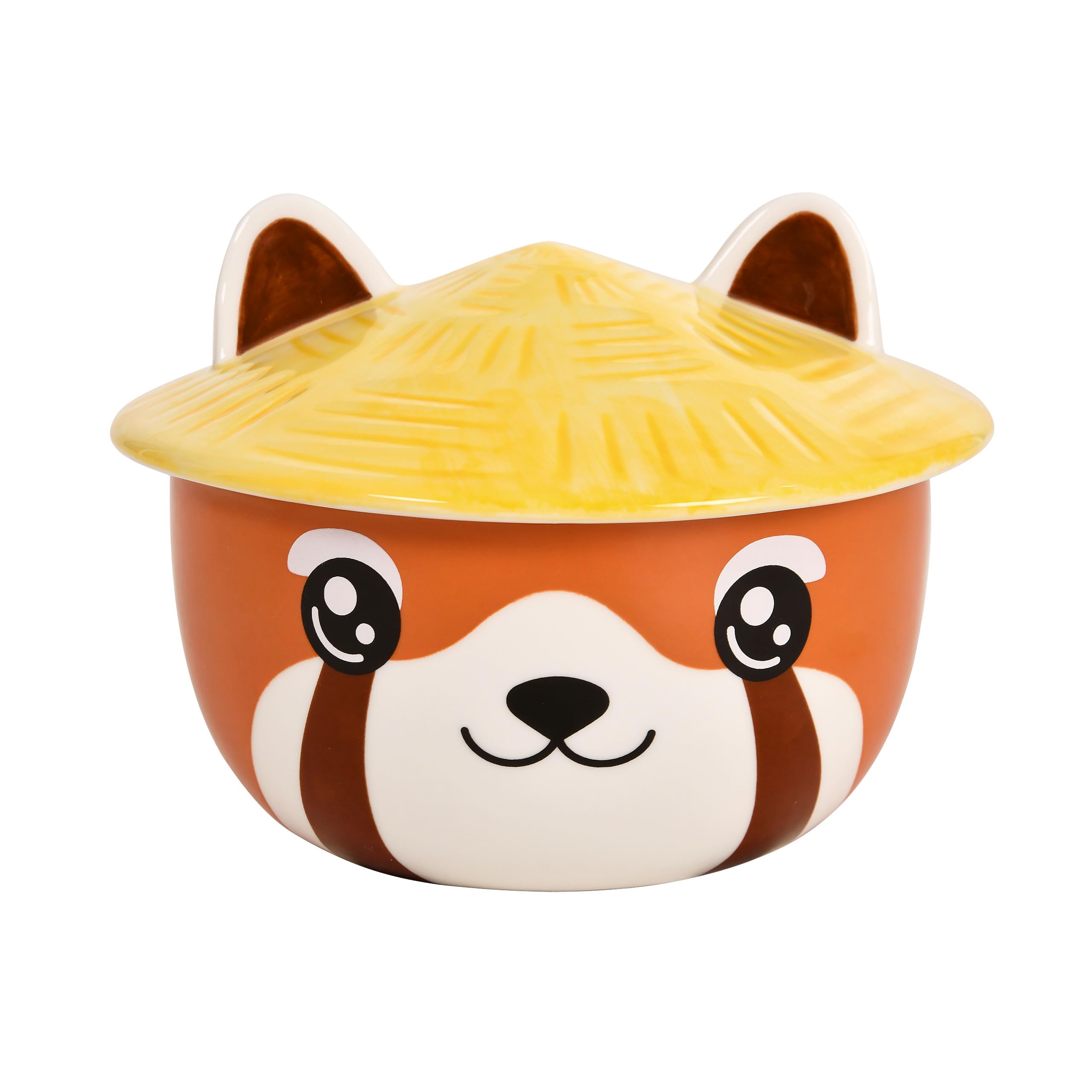 Elbenwald Panda Rojo Tazón Kawaii con Tapa para Fans del Anime Tazón para Ramen Tazón para Cereales con Estampado Integral 550 ml cerámica Naranja