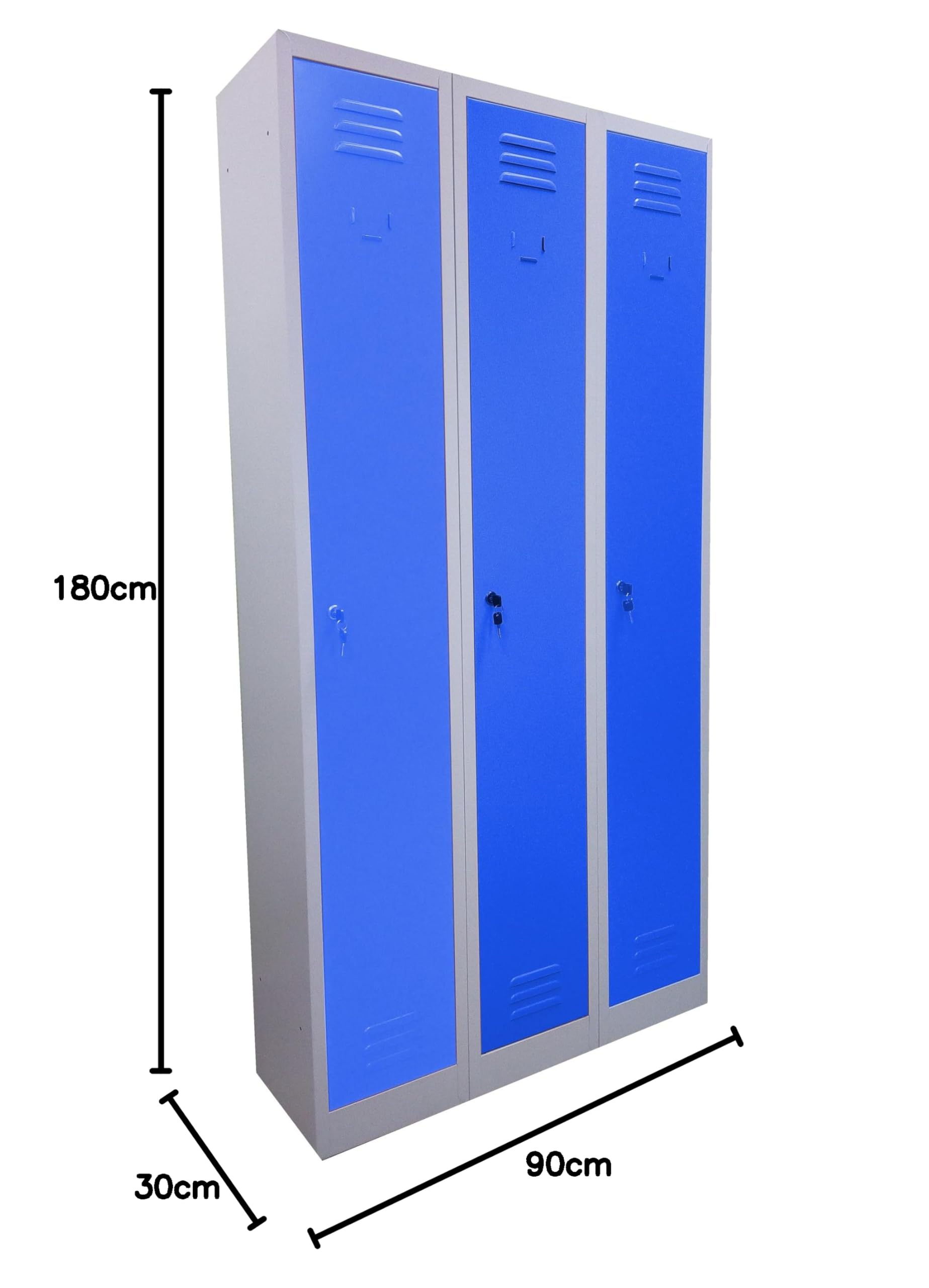 Armadietto spogliatoio in metallo con sistema di aggancio A 3 POSTI, con ante colorate, dim.cm.90x30x180h (BLU)