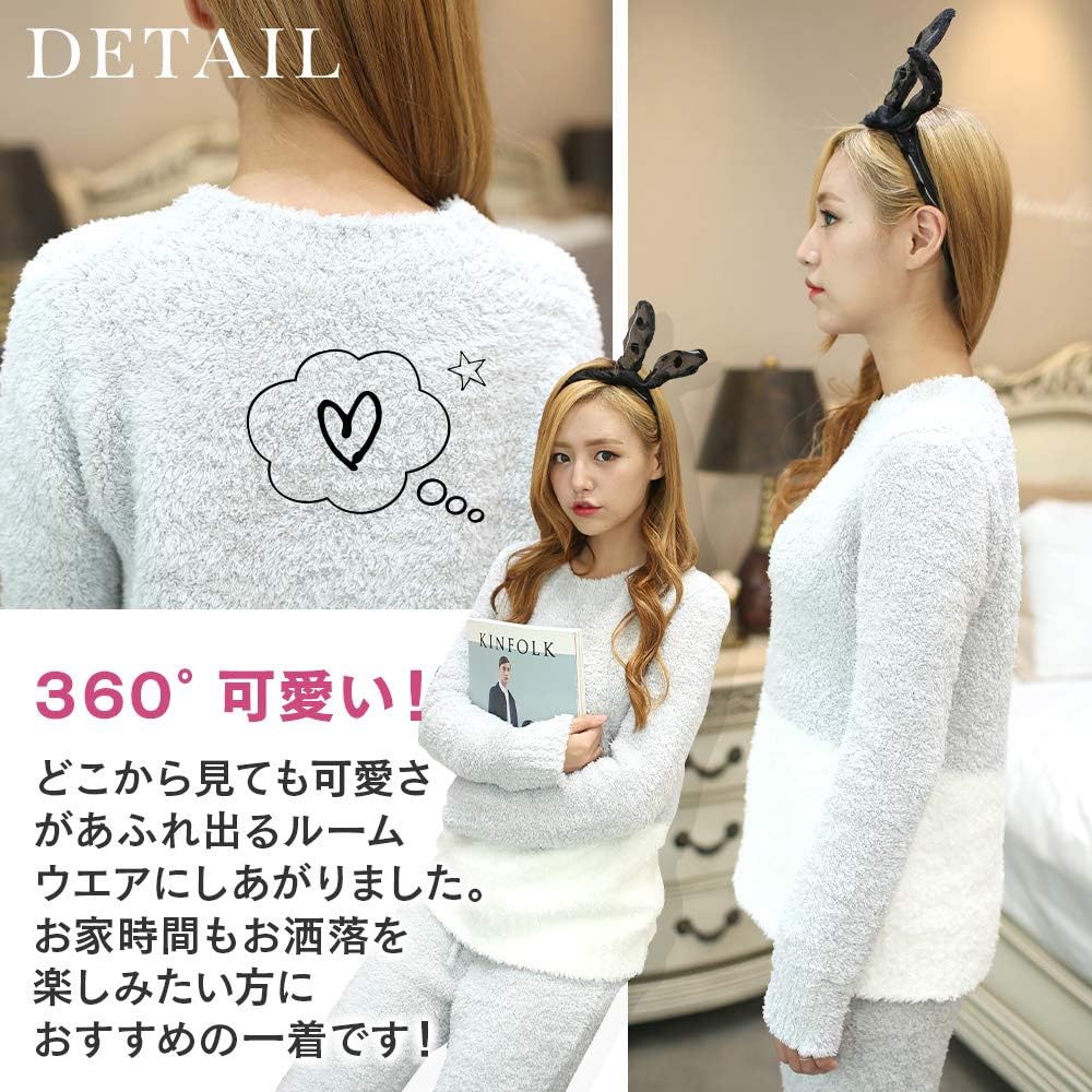 [Luanna Jena] ルームウェア レディース パジャマ トップス パンツ もこもこ 2点セット QW601 (グレー)