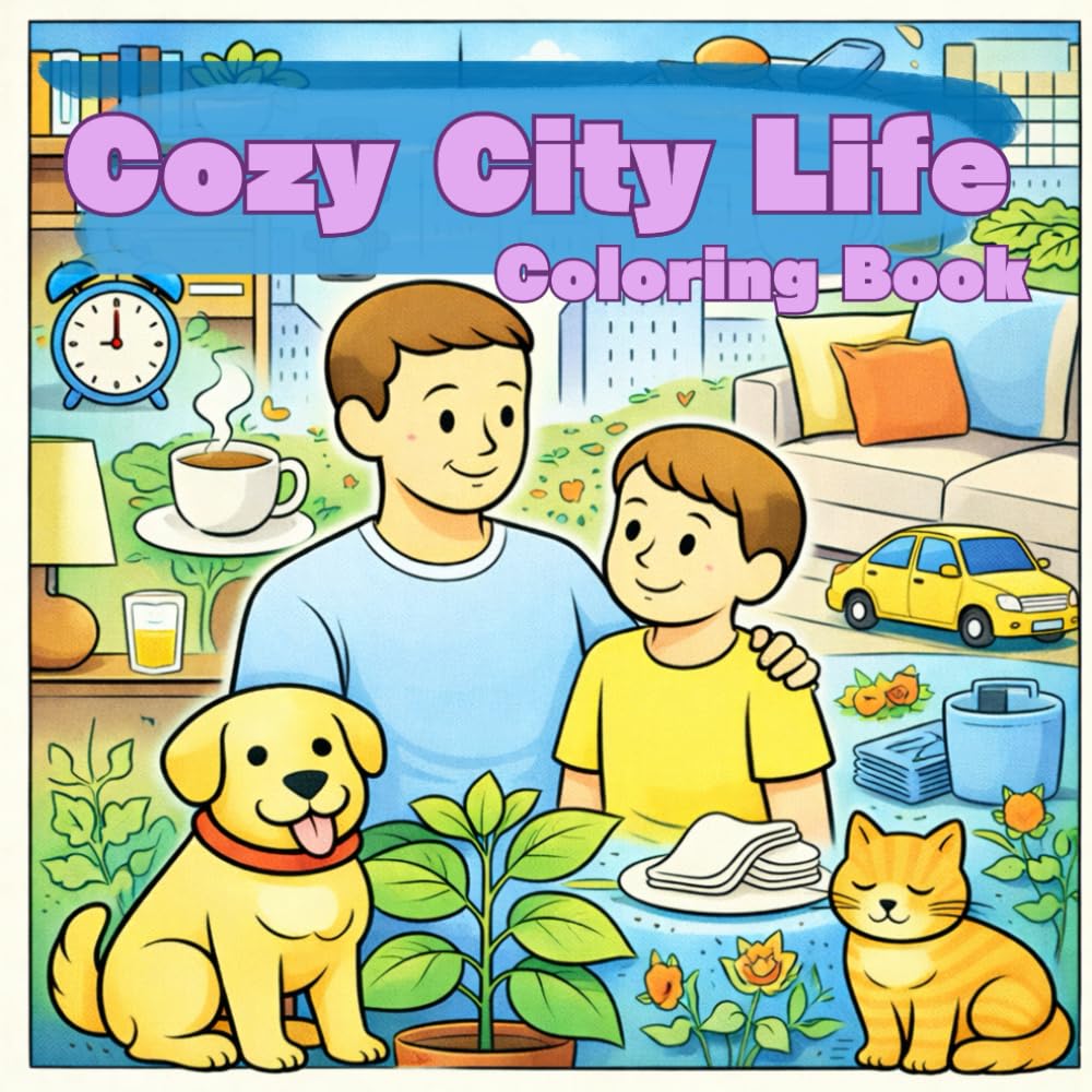 Cozy City Life Coloring Book: Bold and Easy Relaxing Scenes for Adults and Seniors