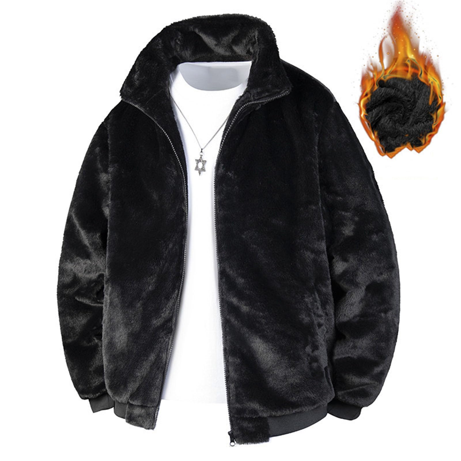Kunstfell-Jacke für Herren, Winter, warm, Teddy-Fleece-Mäntel, durchgehender Reißverschluss, flauschig, flauschig, Plüsch-Strickjacke, langärmelig, lässig, Stehkragen, Thermo-Übermantel