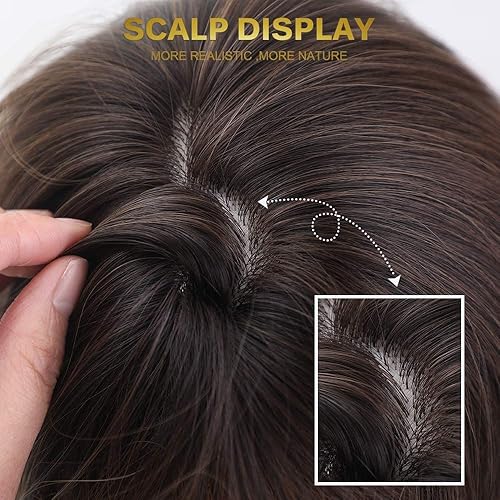 Miniatura 6 de Esmee Peluca corta marrón oscuro de 14 pulgadas con flequillo, puntas de cabello sintético natural, pelucas lacias, para mujeres, uso diario,