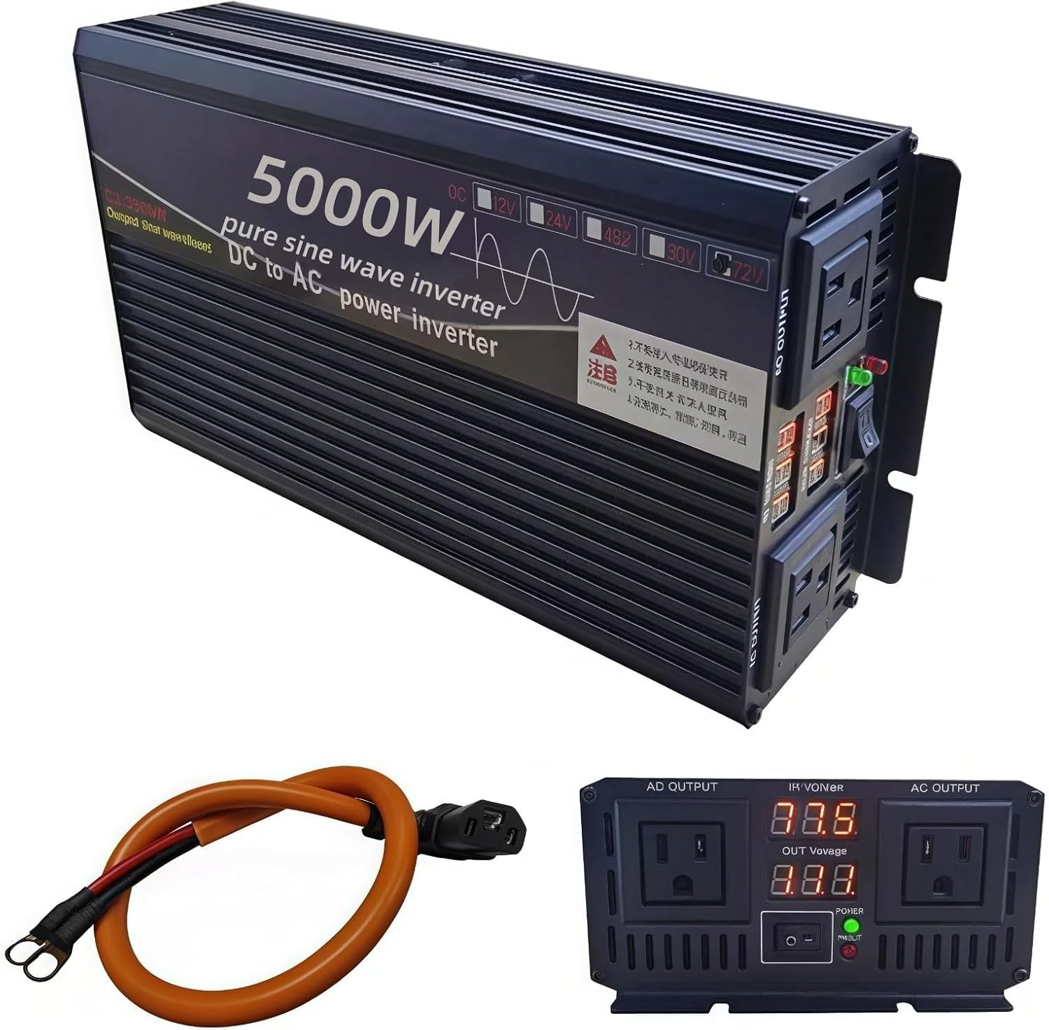 Photo 1 of 5000 Watt Power Inverter 72V DC to 110V AC Converter, LED Display with 2 AC Outlets Dual Fans Radiating for RV, Camp and Home, Electric Tool Pure Sine Wave Inverter (110V, 5000W 72V)