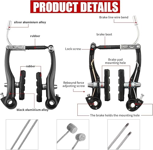 Miniatura 3 de Juego completo de frenos de bicicleta, kit de palanca de cables de pinzas interiores y exteriores, freno universal para bicicleta delantera y
