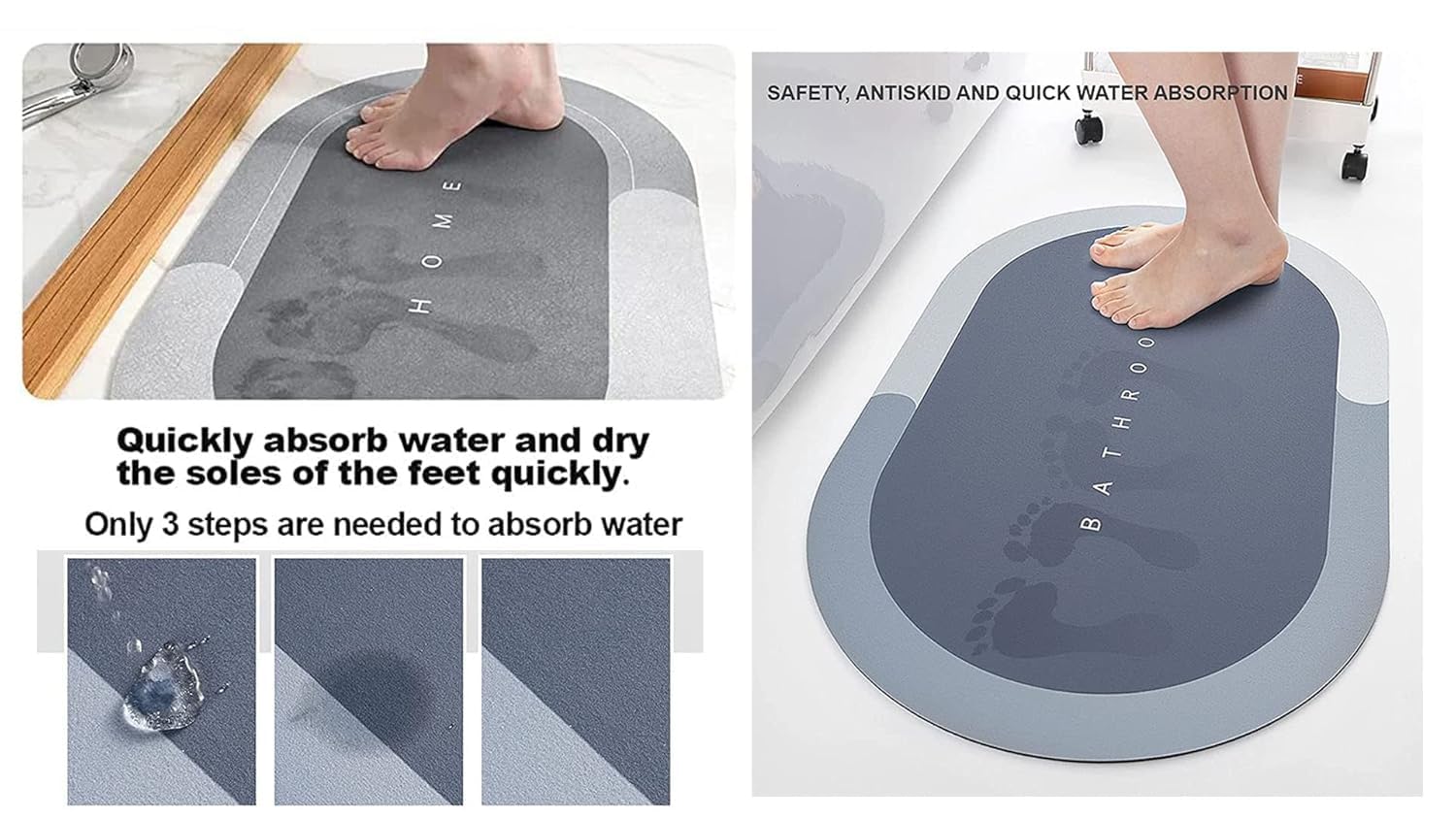 RIDHMIN Doormats Quick Drying Rubber Round Mats & Water Absorbent Door Mat for Home,Water Absorbing Non-Slip Bathroom Floor mats (Bathroom Print) (Multi Colour)