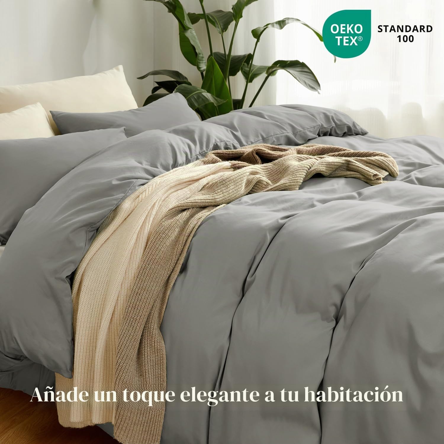 puredown 1PCS Funda Nordica Cama 135x200cm+ 1PCS Funda Almohada 40x80cm, Juego de Cama 100% Microfibra, Suave y Transpirable, Oeko-Tex, Marrón grisáceo
